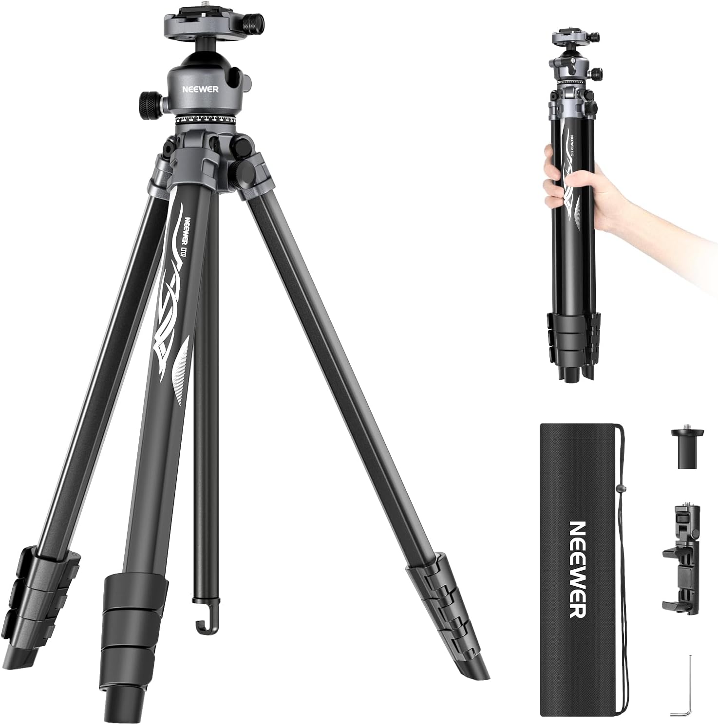 NEEWER LITETRIP LT07 61" Aluminum Travel Tripod for Camera w Pan Tilt Low Profil...