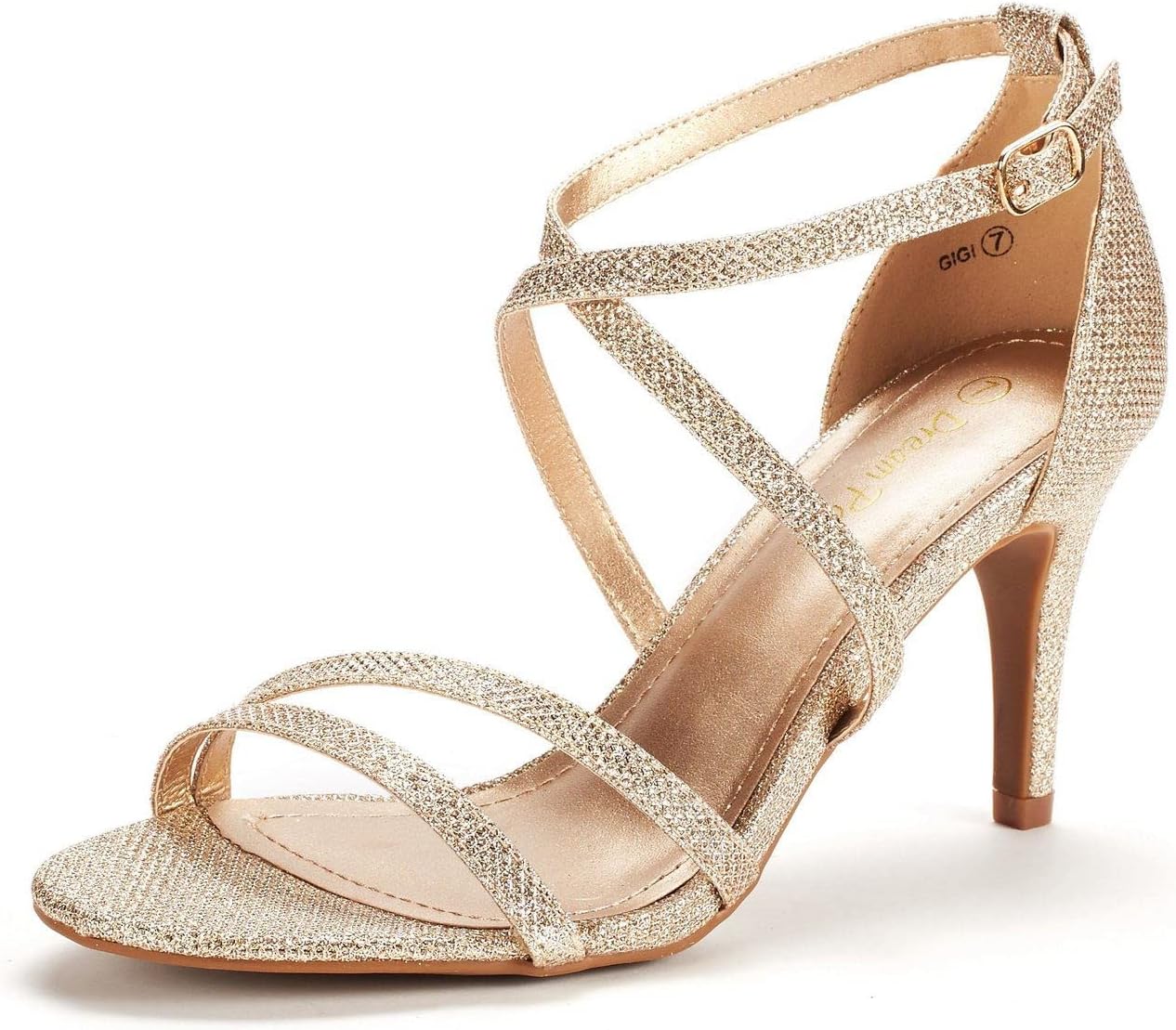 DREAM PAIRS Women's Gigi Heeled Sandal, Special 7 UK Sandal, Unique Gold Glitter...