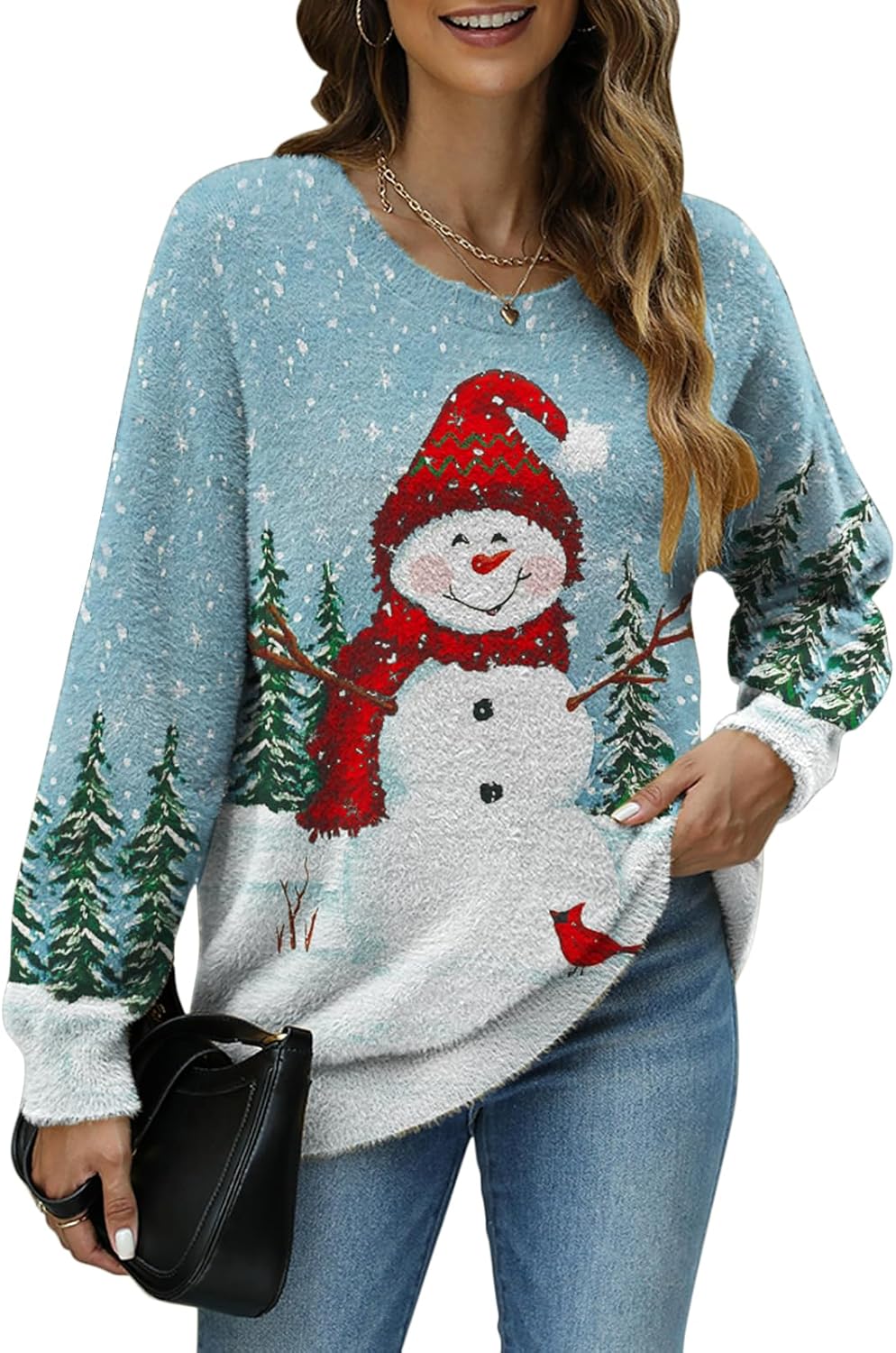 Women Ugly Christmas Sweater, Unique Graphic Oversized Long Sleeve Sweater, Spec...