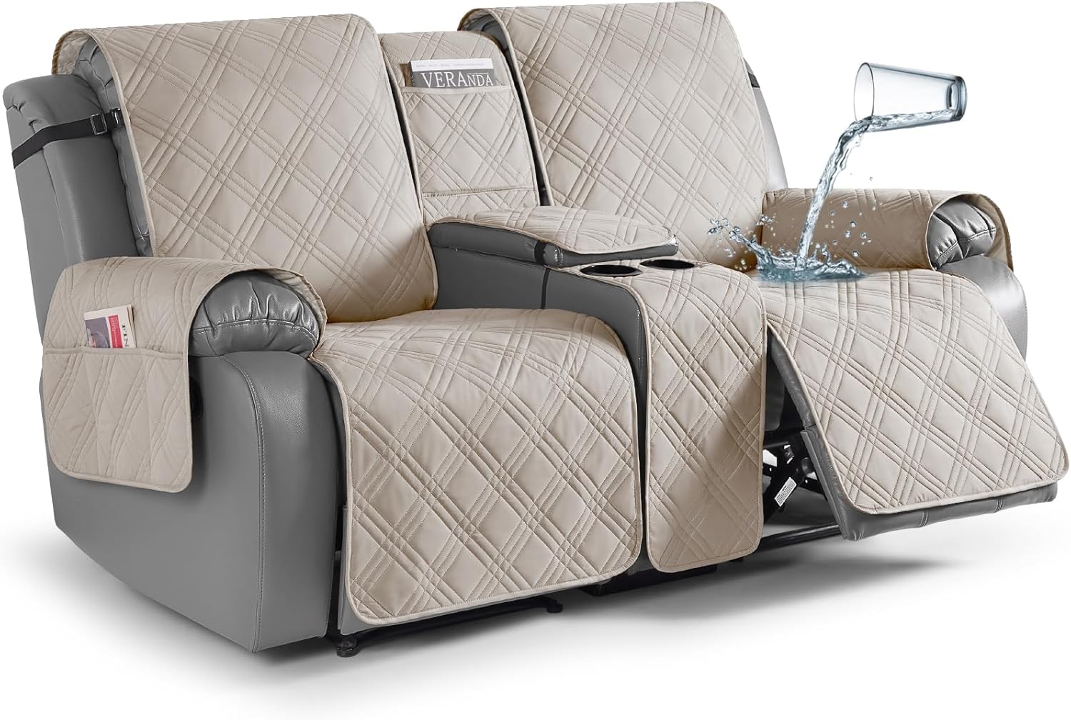 TAOCOCO Waterproof Loveseat Recliner Cover with Console, Non-Slip Reclining Love...