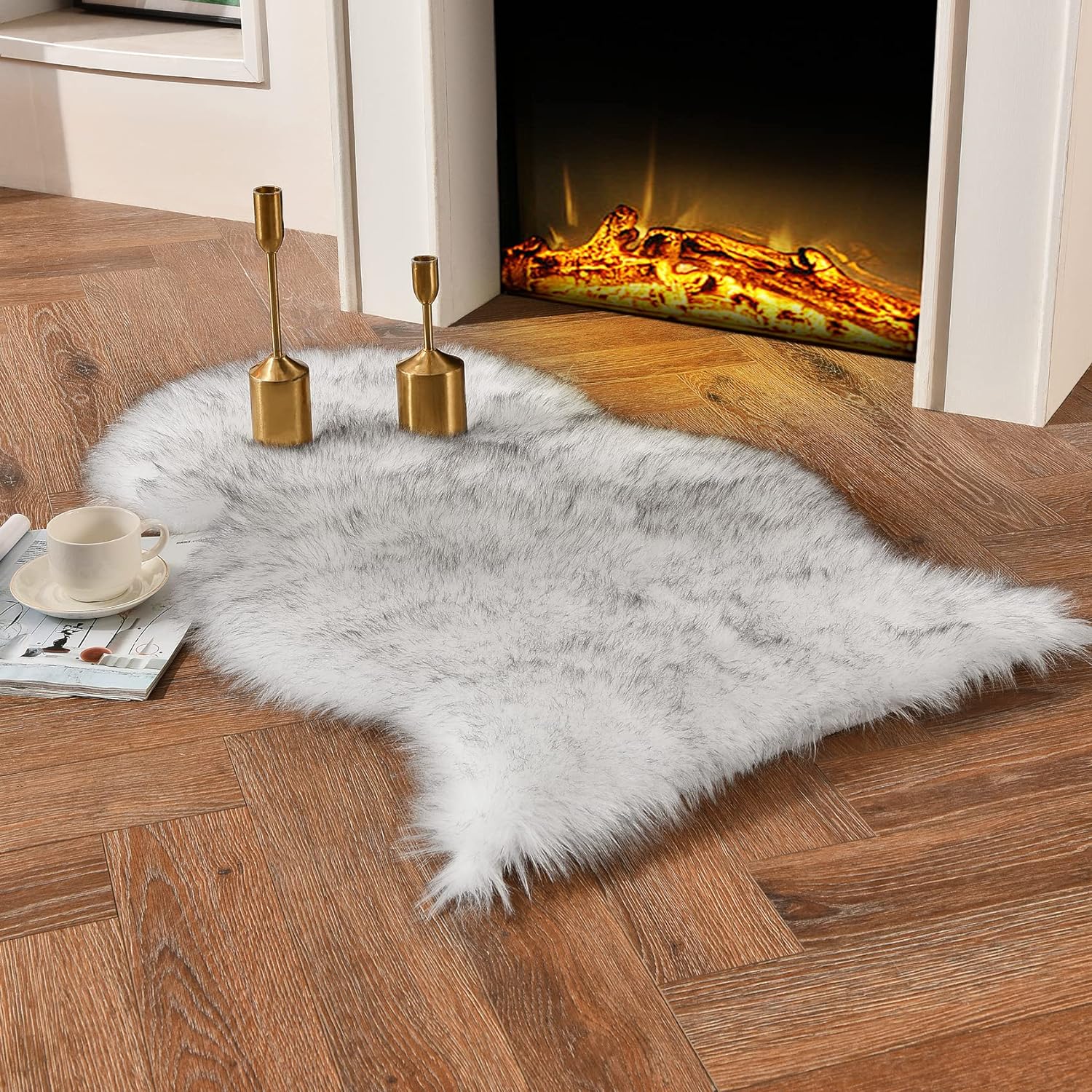 duduta White Black Faux Sheepskin Throw Rugs 2x3 Ft, Fluffy Fur Chair Couch Seat...
