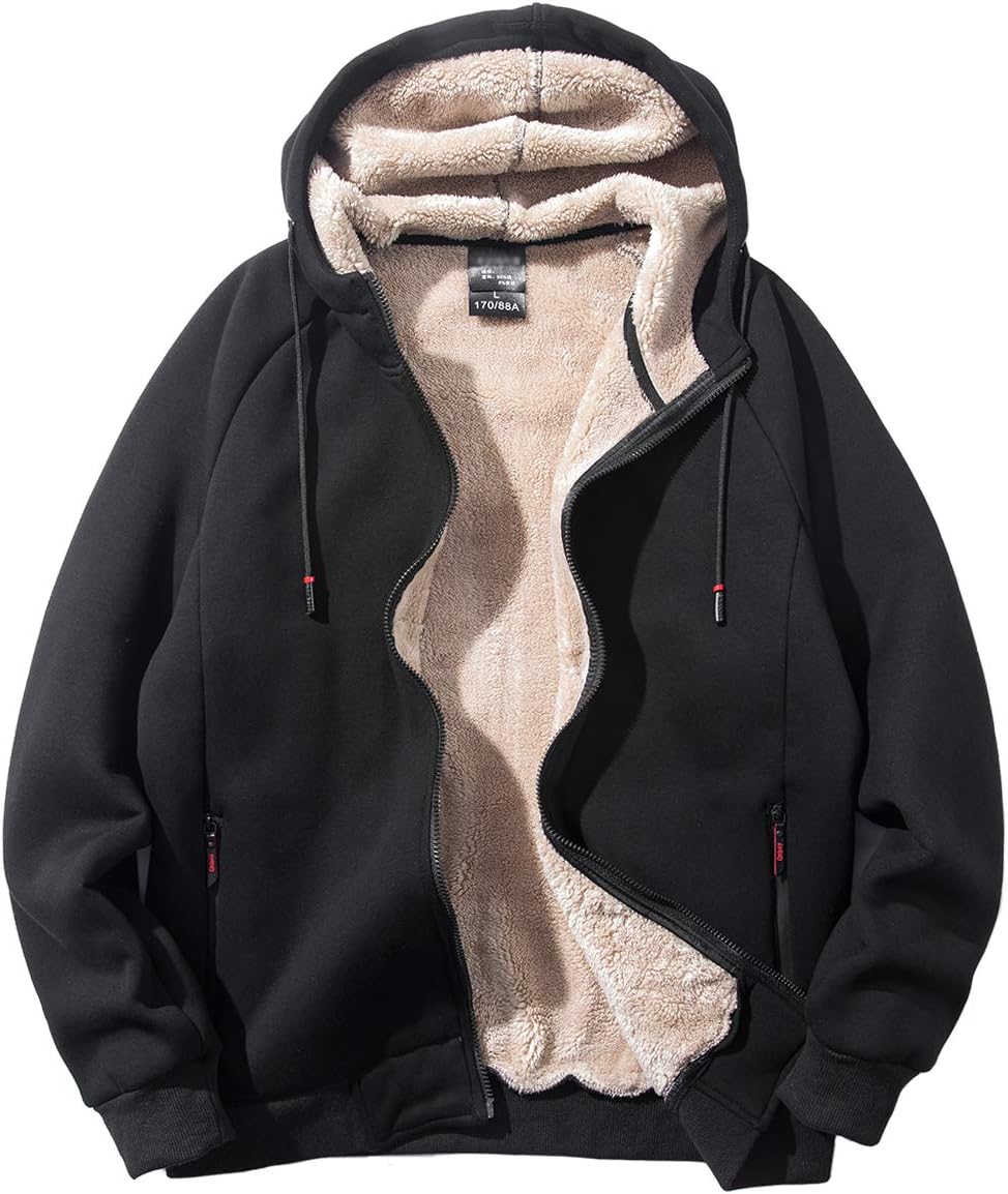 Gihuo Men's Hoodie, Special Winter Sherpa Lined Zip Up Sweatshirt, Innovative He...