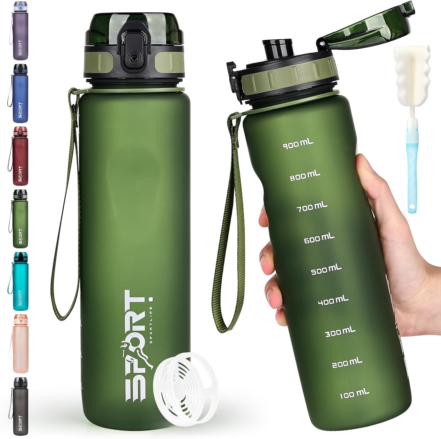 HASAGEI Water Bottle 1L Sports Water Bottle Leak-proof Drinking Bottle Dishwashe...