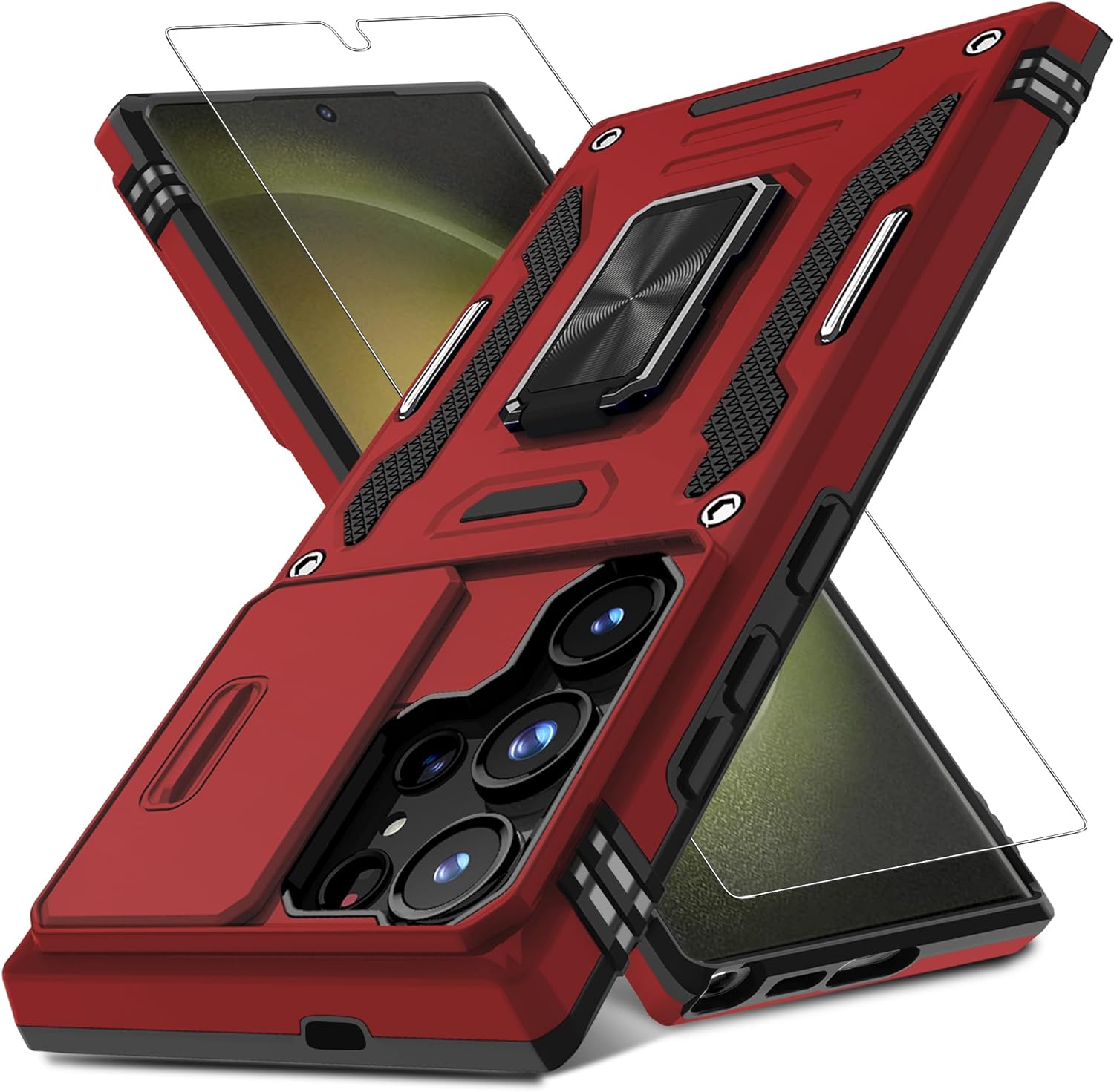 DEERLAMN Case for Samsung Galaxy S24 Ultra with Slide Camera Cover+Screen Protec...