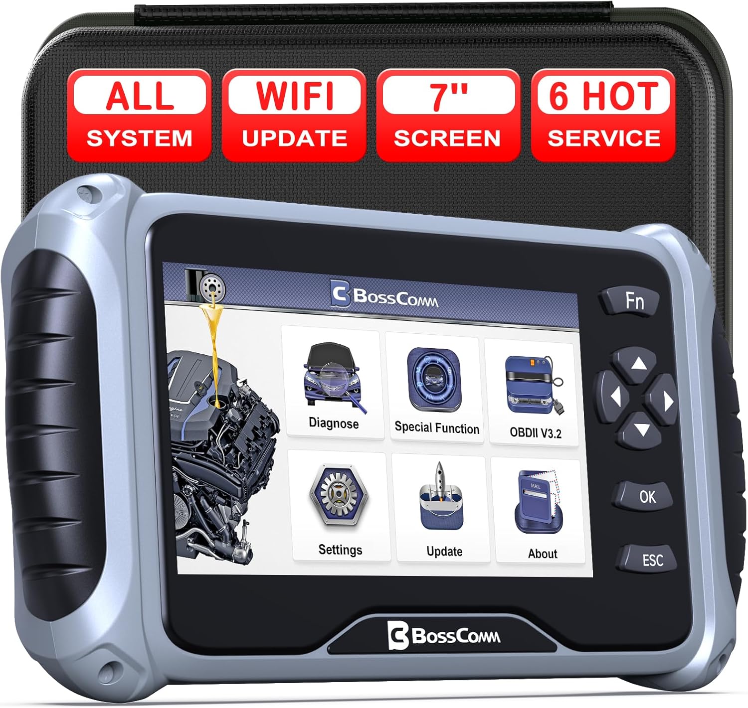 IF745 OBD2 Scanner Diagnostic Tool, All System HVAC Car Diagnostics with 7" Scre...