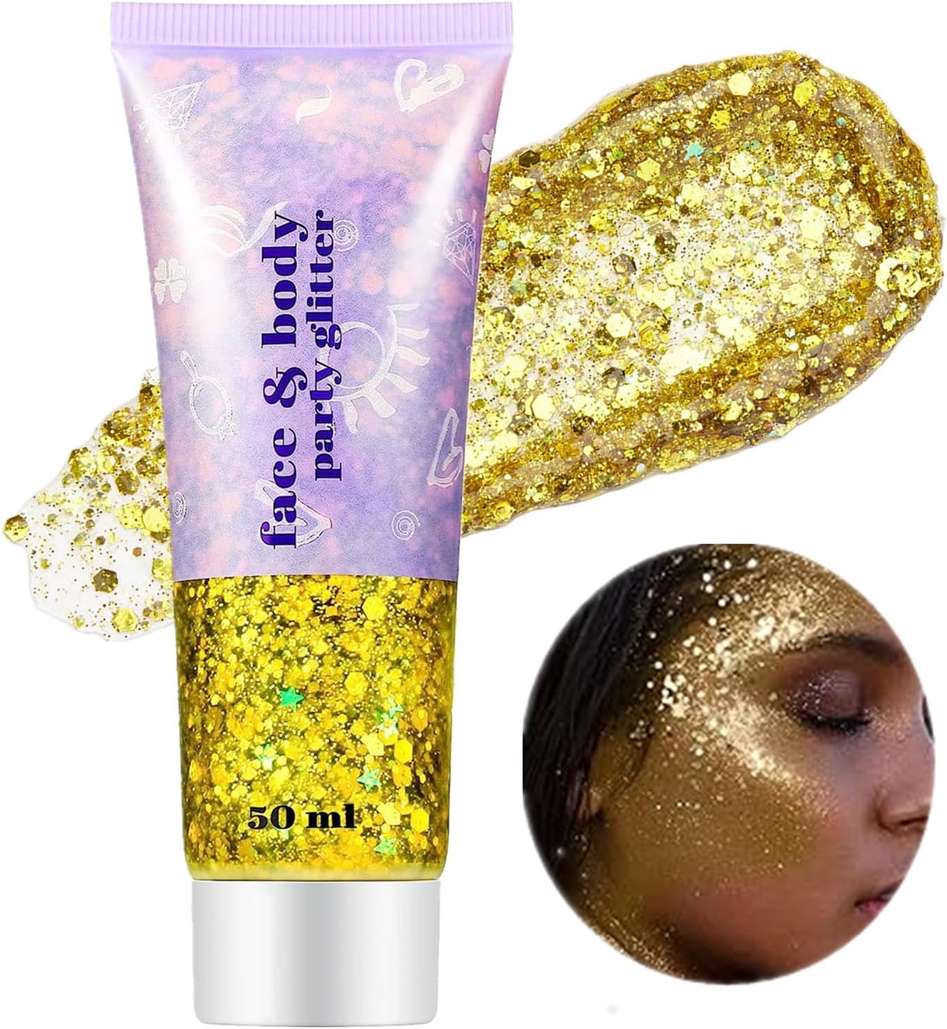 Go Ho Gold Face Body Glitter,Mardi Gras Glitter Makeup Gold Face Paint,Holograph...