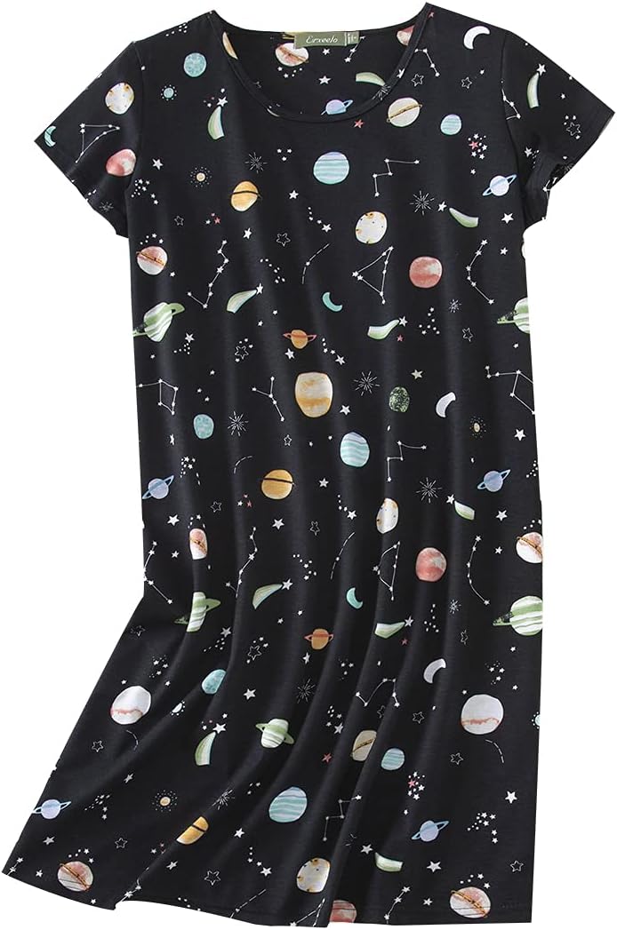 Inadays Women's Cotton Nightgown Sleepwear Short Sleeves Nightshirt Casual Print...