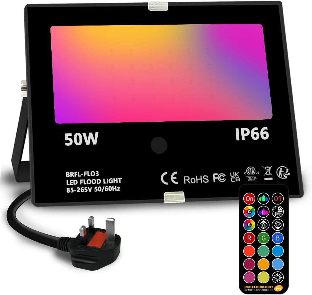 Bhochy LED Floodlight Outdoor 50W, Colour Changing Flood Lights with Remote Cont...