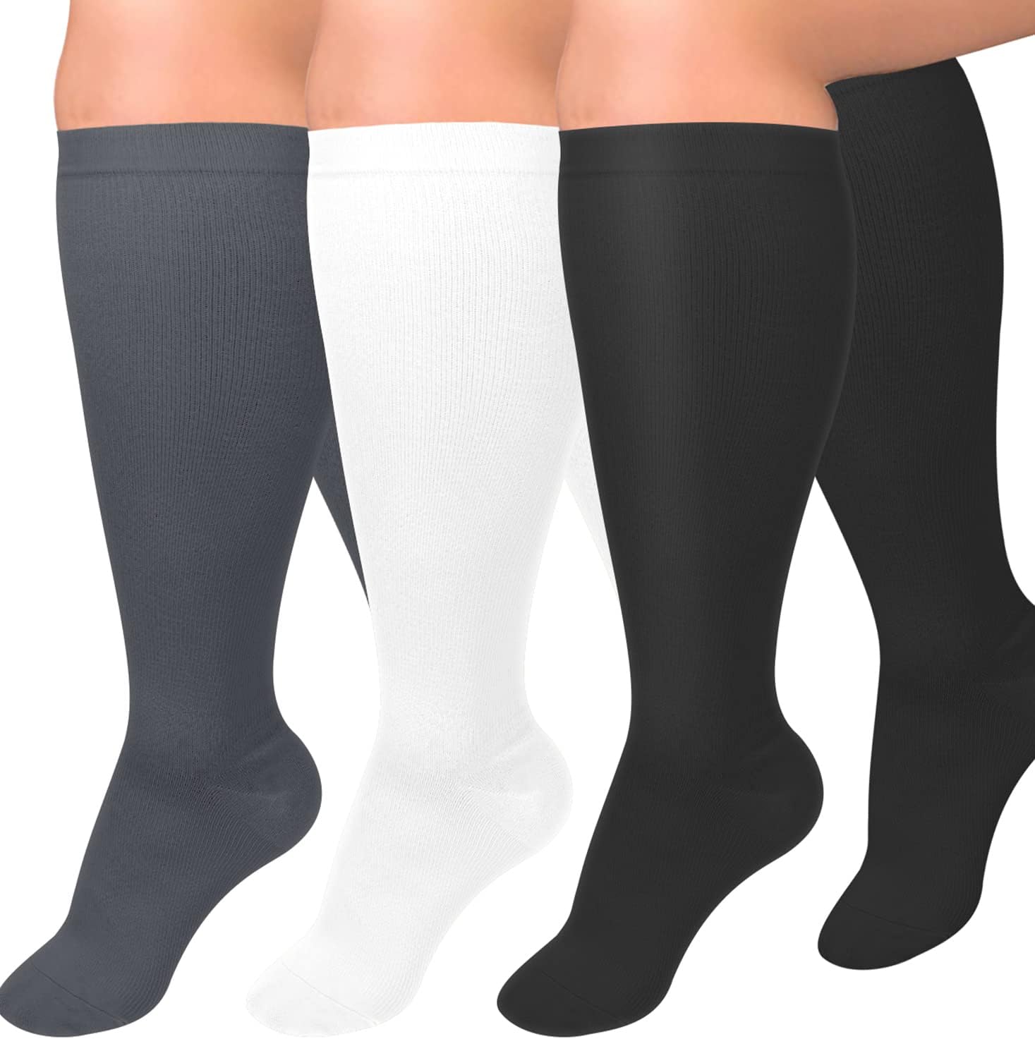 Diu Life 3 Pairs Plus Size Compression Socks for Women and Men Wide Calf Extra K...