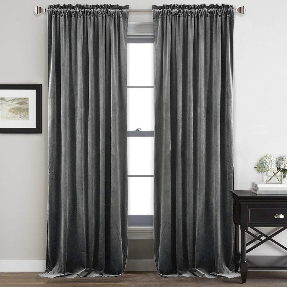 StangH Gray Velvet Curtains, Special Luxury Velvet Curtain Panels Blackout Drape...