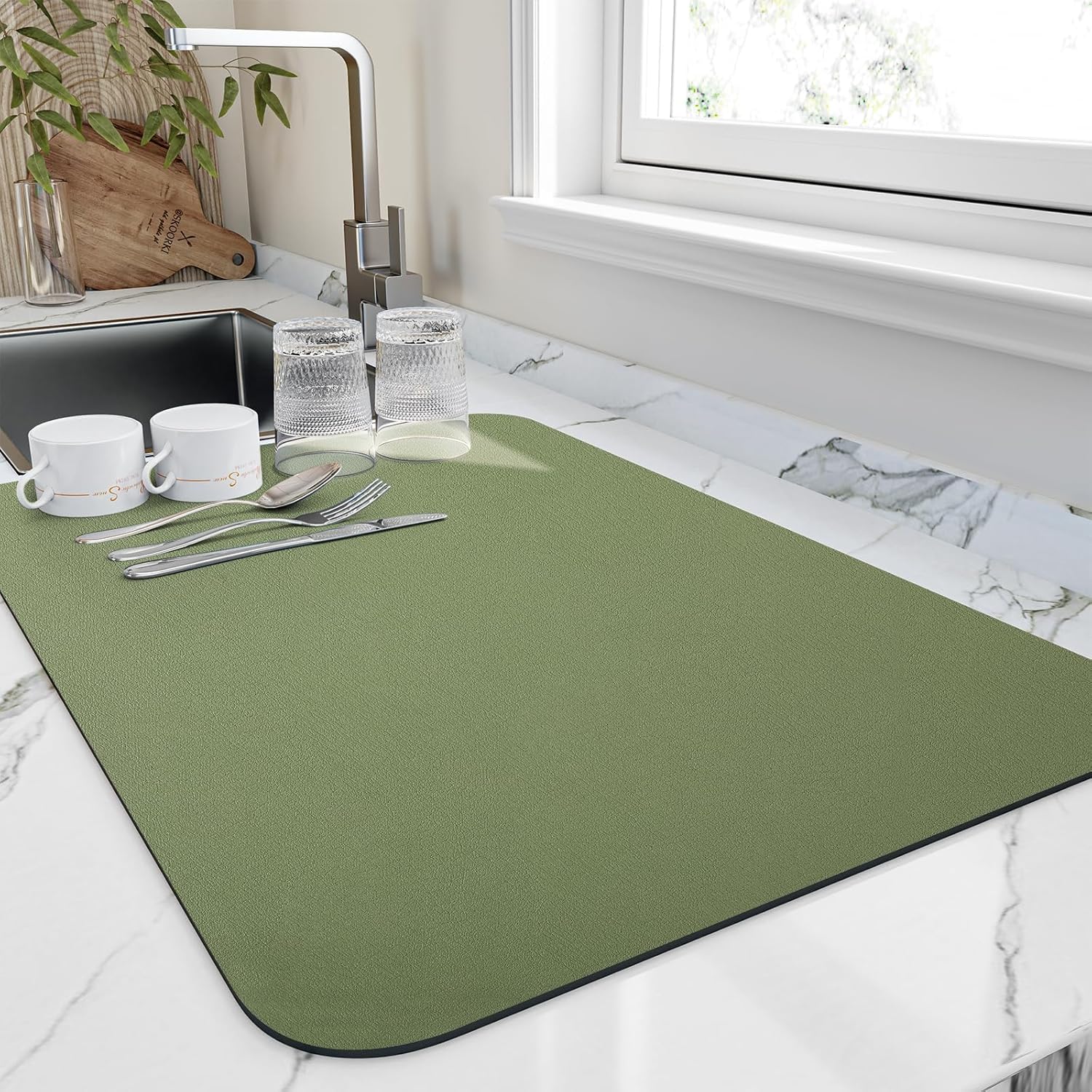 Dish Drying Mat for Kitchen Counter, Heat Resistant Drainer Mats with Non-slip R...