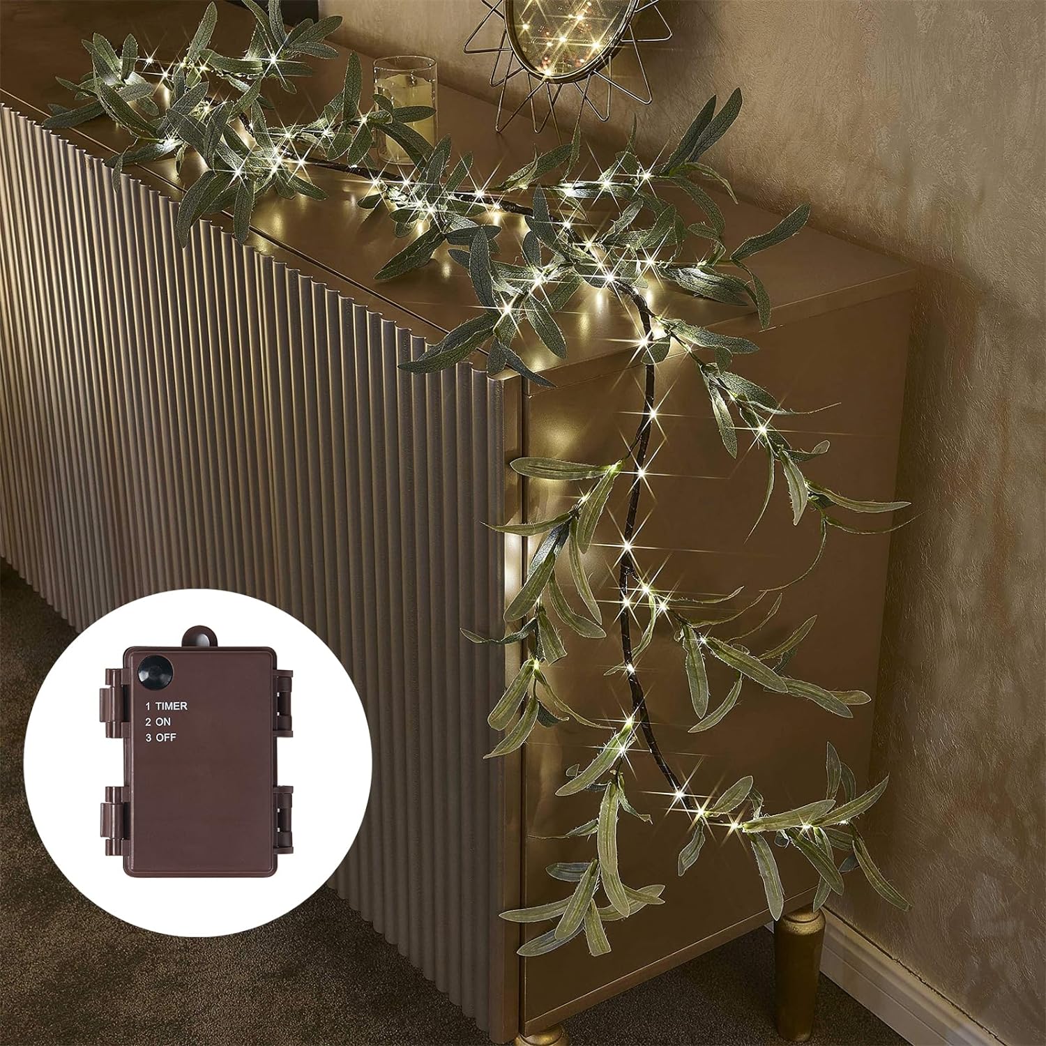 Birchlitland Lighted Olive Garland Battery Operated with Timer 6FT 96 LED Fairy...