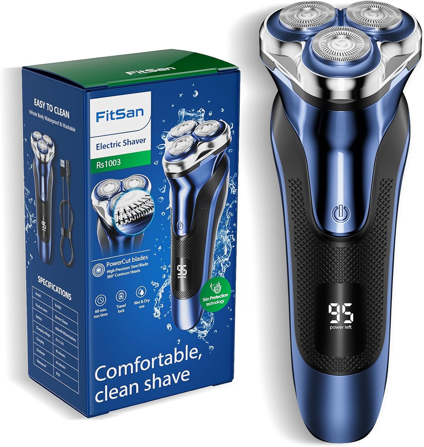 Electric Razor for Men,FitSan Wet & Dry Electric Shaver with PowerCut Blades, Co...