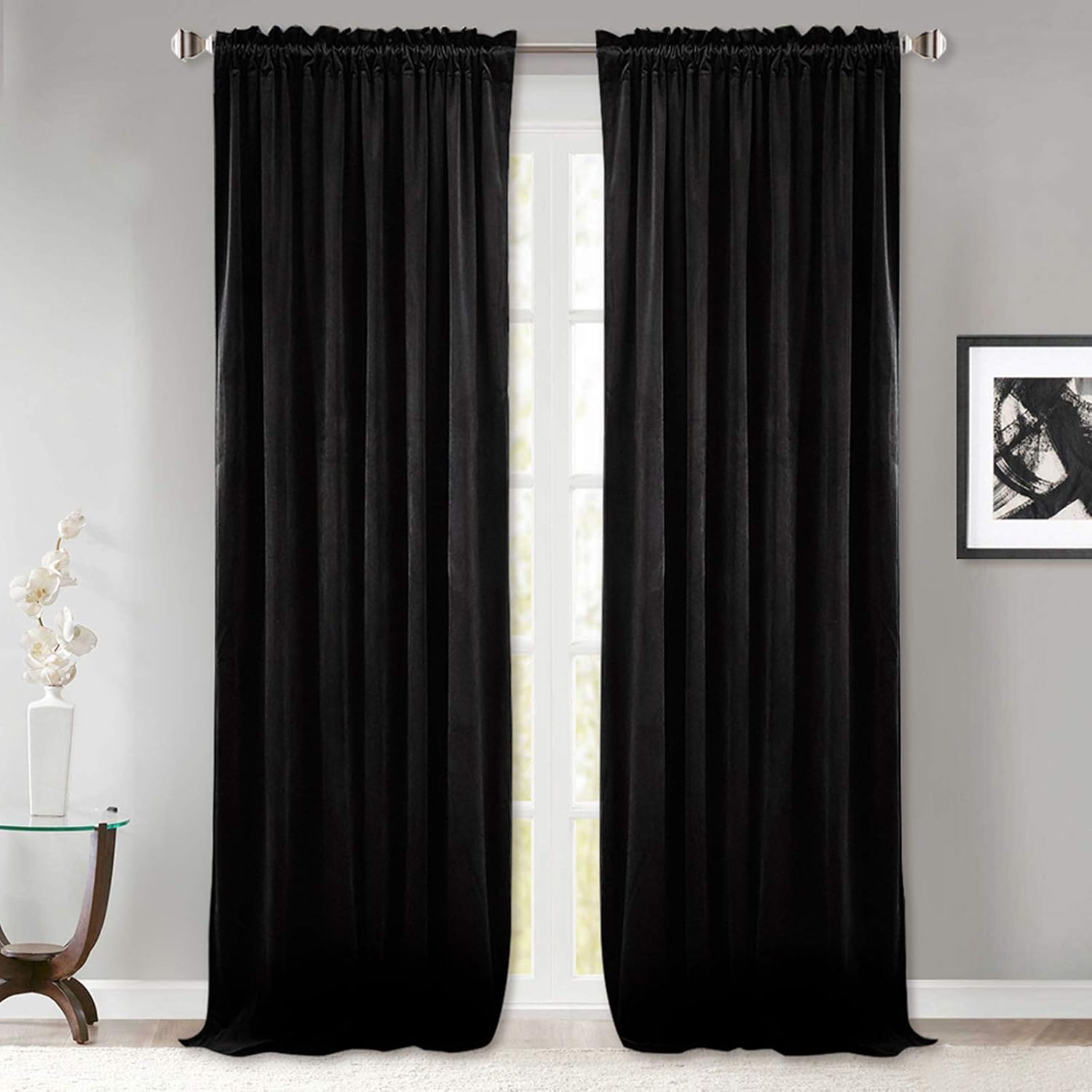 StangH Black Velvet Curtains, Special Thermal Blackout Window Treatment Drapes f...