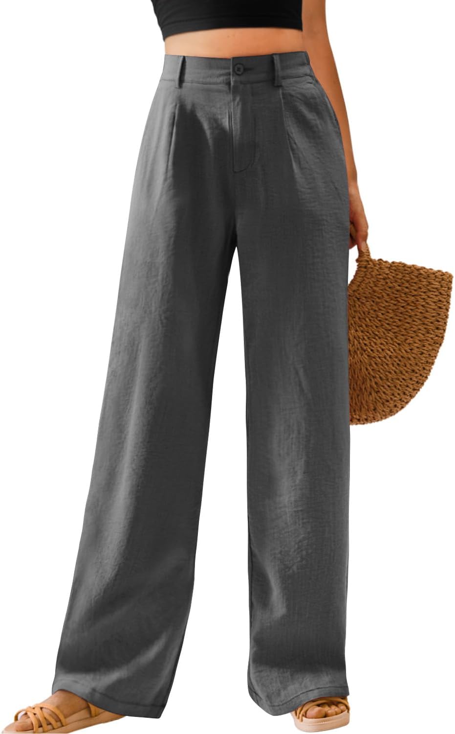 Feiersi Womens Casual Wide Leg Pants High Waisted Button Down Straight Long Trou...