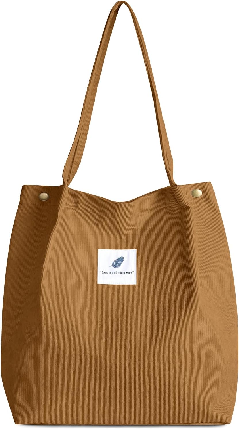 FITDON Corduroy Totes Bag, Shoulder Handbags for Women Girls Big Capacity Shoppi...