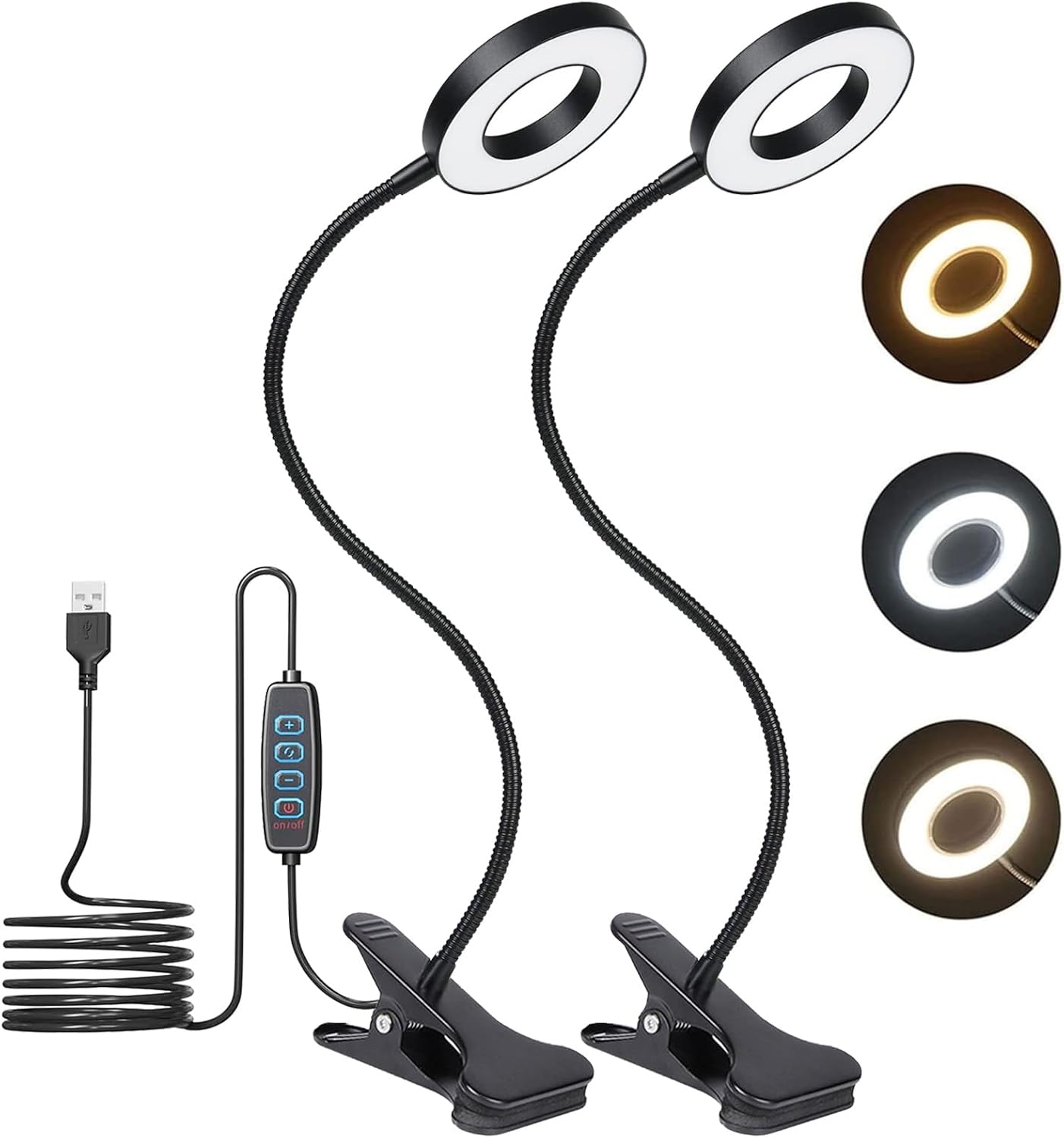 2-Pack LED Clip Light, Desk Clamp Lamp 10 Dimmable Brightness 3 Light Modes, 360...