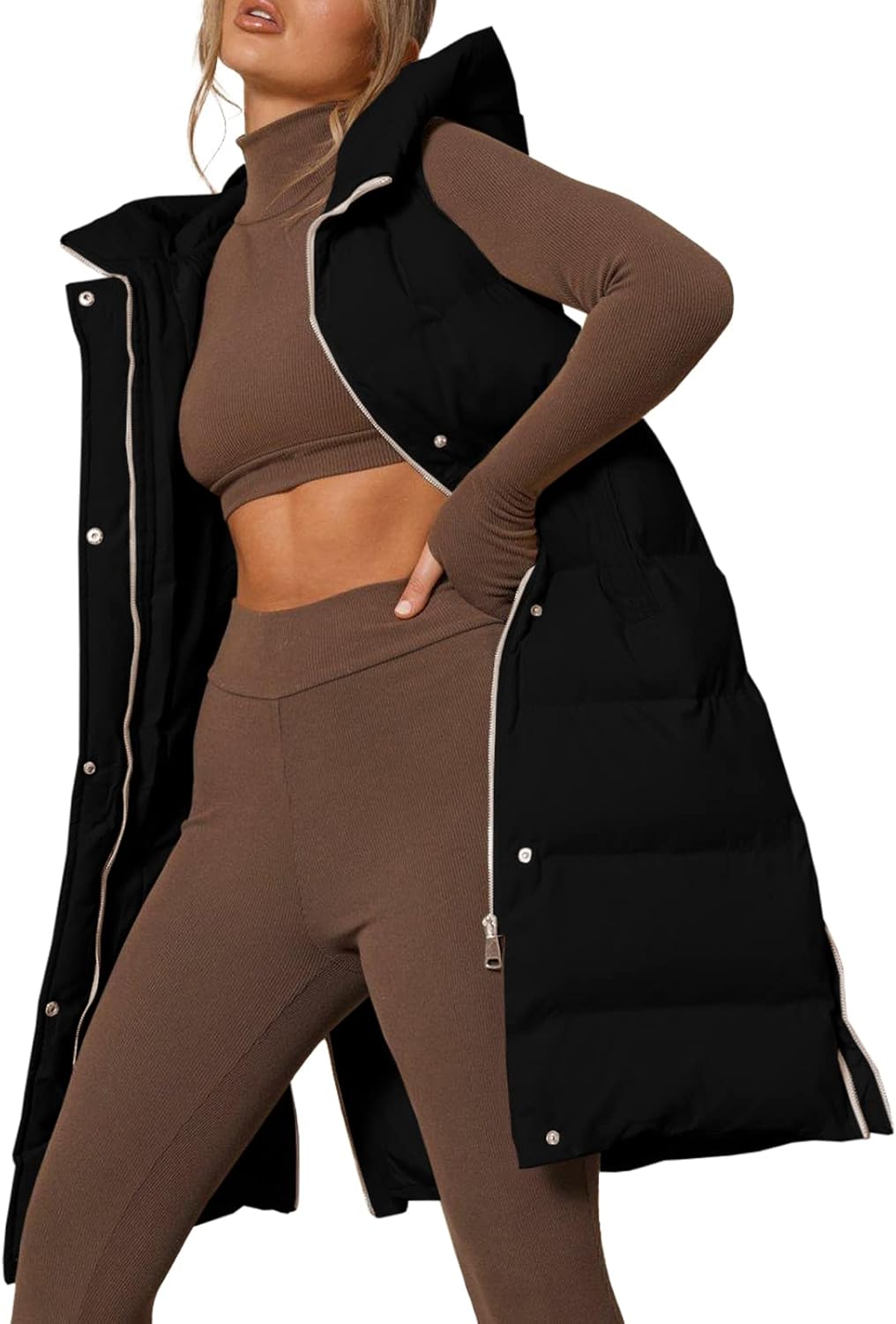 Inorin Womens Down Vest with Stand Collar Thick Hooded Sleeveless Long Coats Jac...