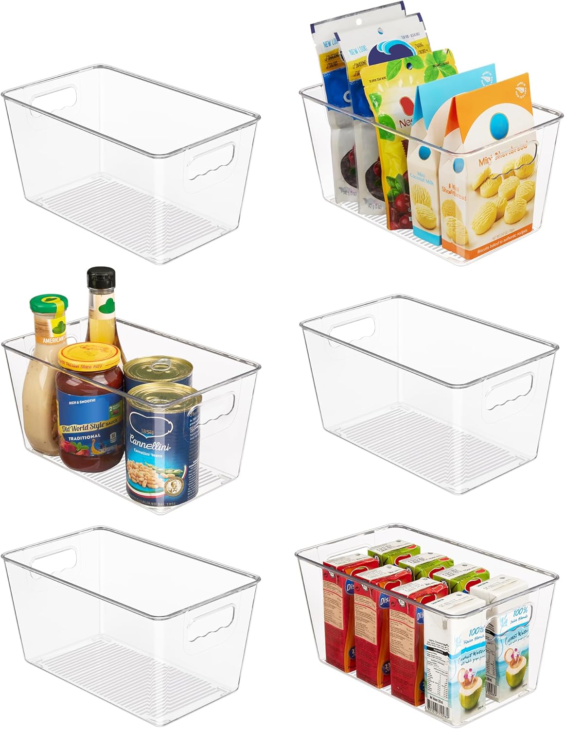 Vtopmart Clear Plastic Storage Bins, 6 PCS Pantry Organizer Bins with Handle for...