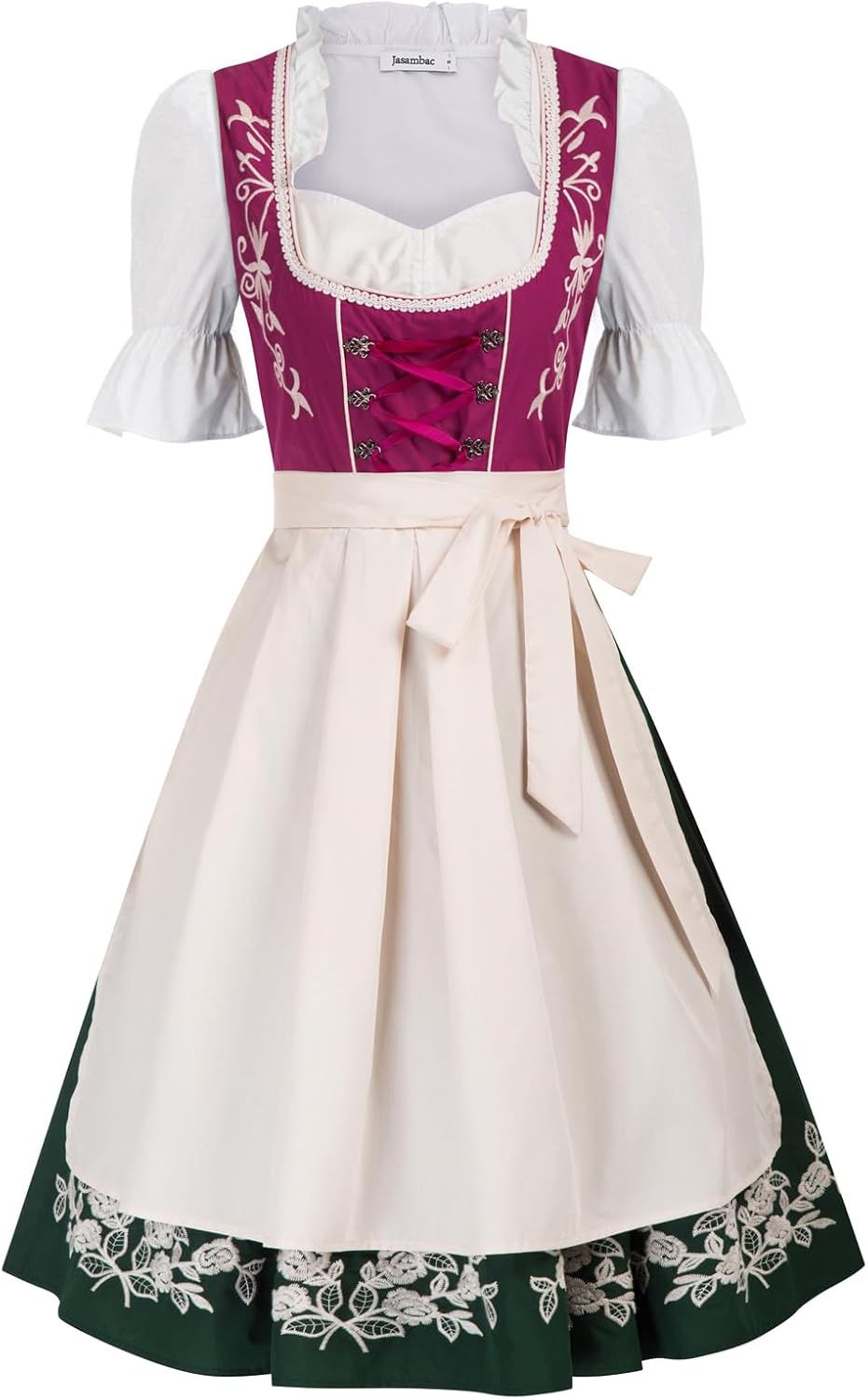 JASAMBAC Women's German Dirndl Dress Costumes 3 Pieces for Oktoberfest Carnival...