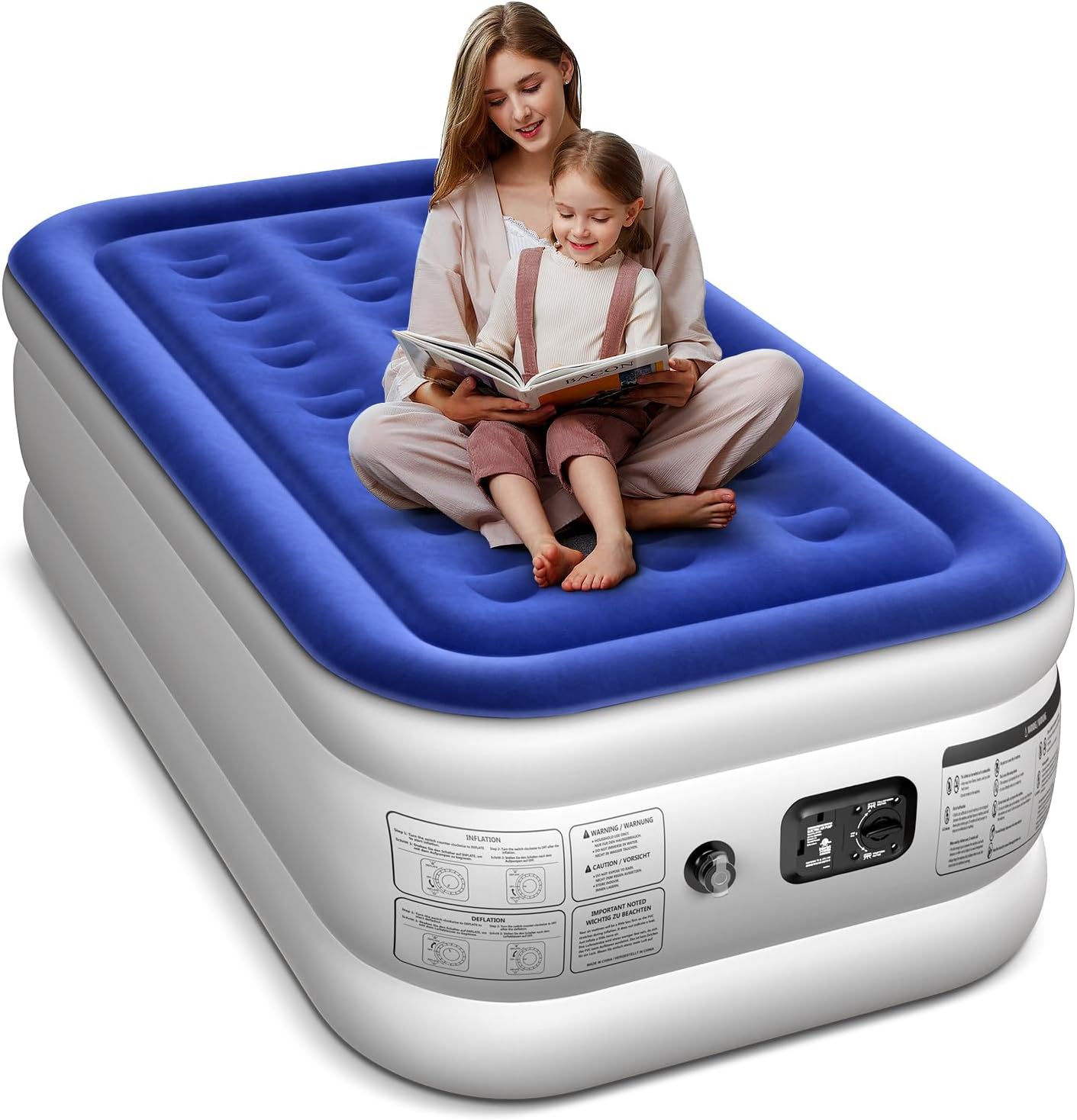Twin Air Mattress with Built in Pump Luxurious Comfort 18" Raised Inflatable Mat...