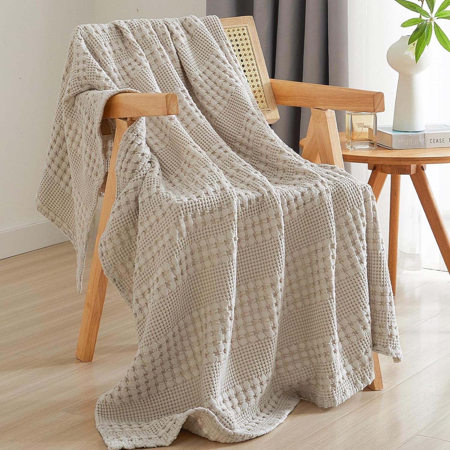 PHF 100% Cotton Waffle Weave Throw Blanket for Cou...