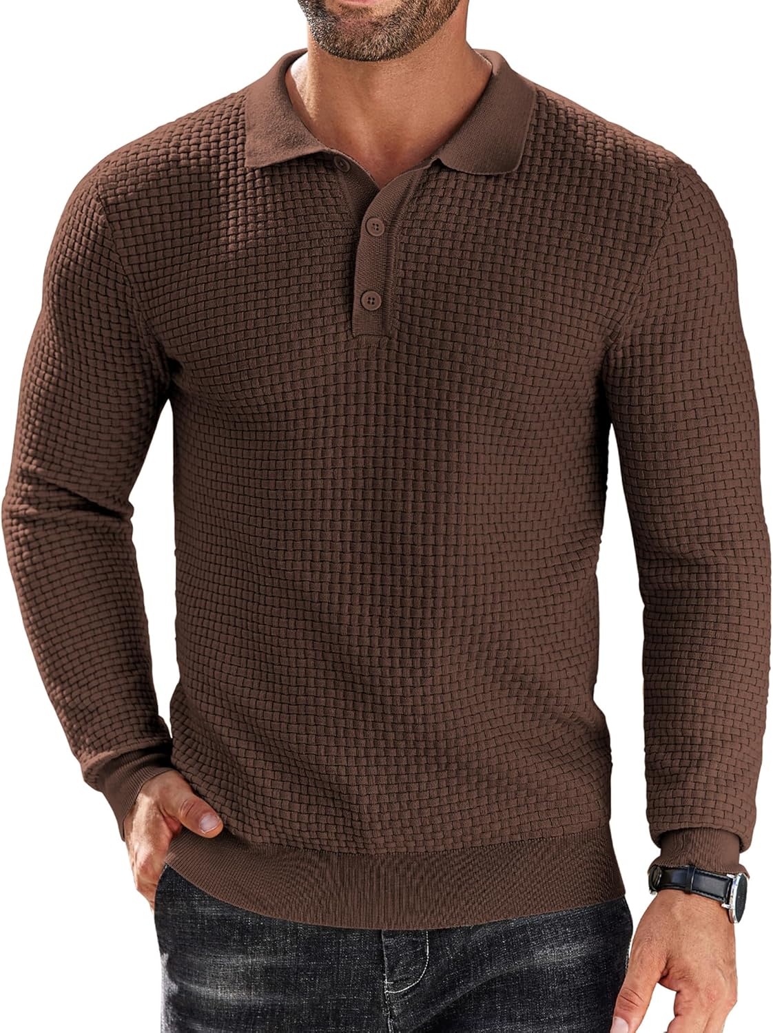 , COOFANDY, Men's Knit Polo Shirts, Special, Long Sleeve Sweater Polo, Innovativ...