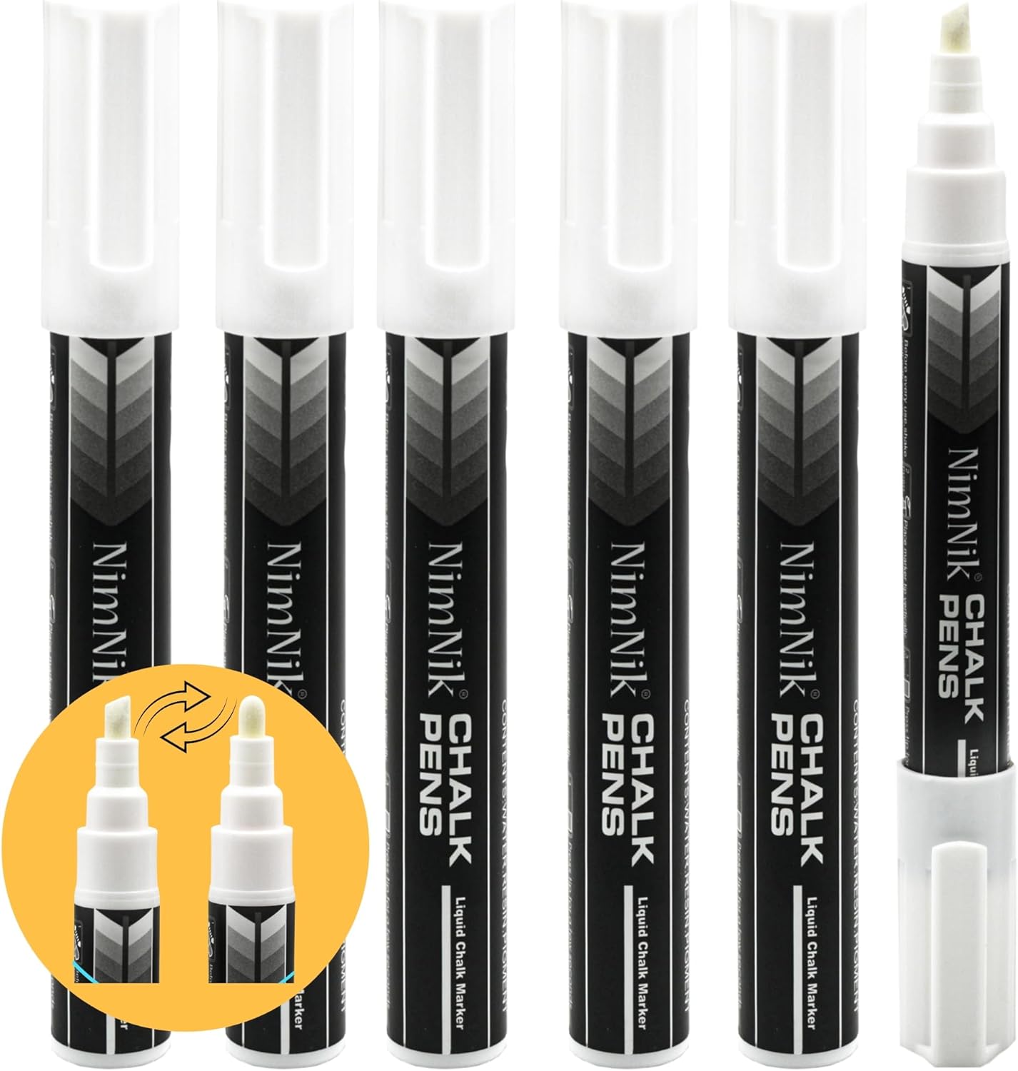 NIMNIK White Chalk Markers, Special Chalk Pens with Reversible Nib, Affordable W...