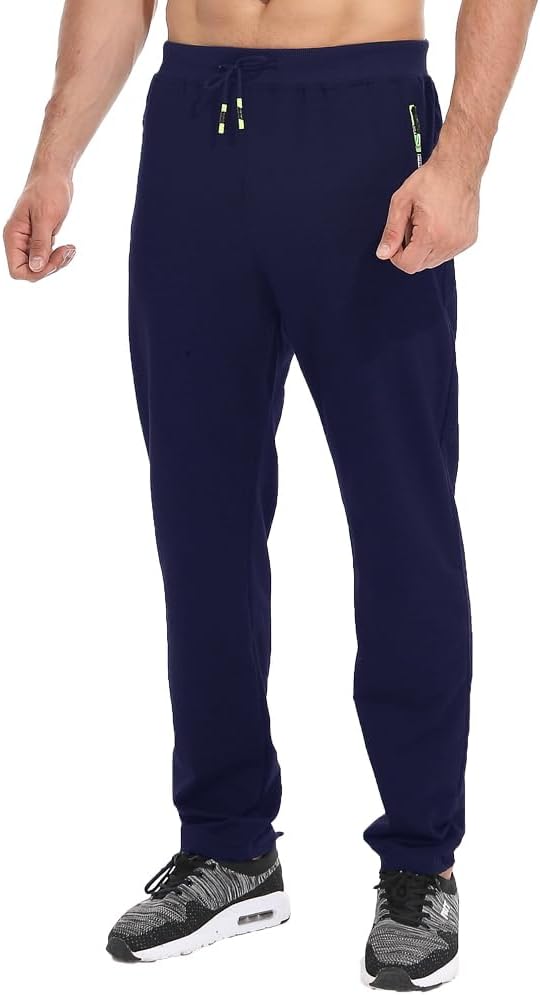 Tansozer Mens Joggers Tracksuit Bottoms Open Hem Cotton Zip Pockets 3XL Blue