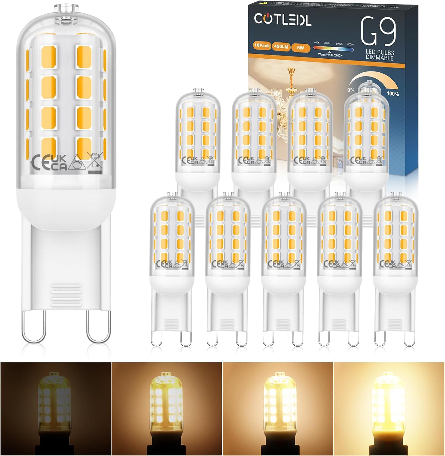COTLEDL G9 LED Bulbs Dimmable Warm White 2700K,5W G9 Bulb,450LM,Equivalent to 40...