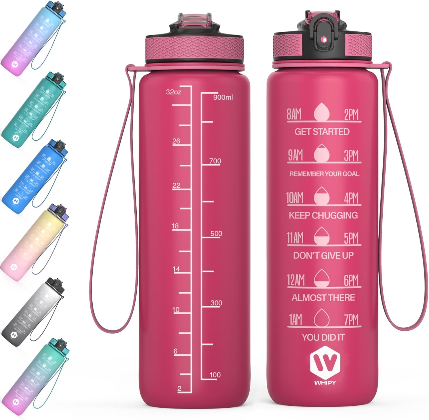 Motivational Fitness Sport Water Bottle, Special 1 Litre Water Bottles with Stra...