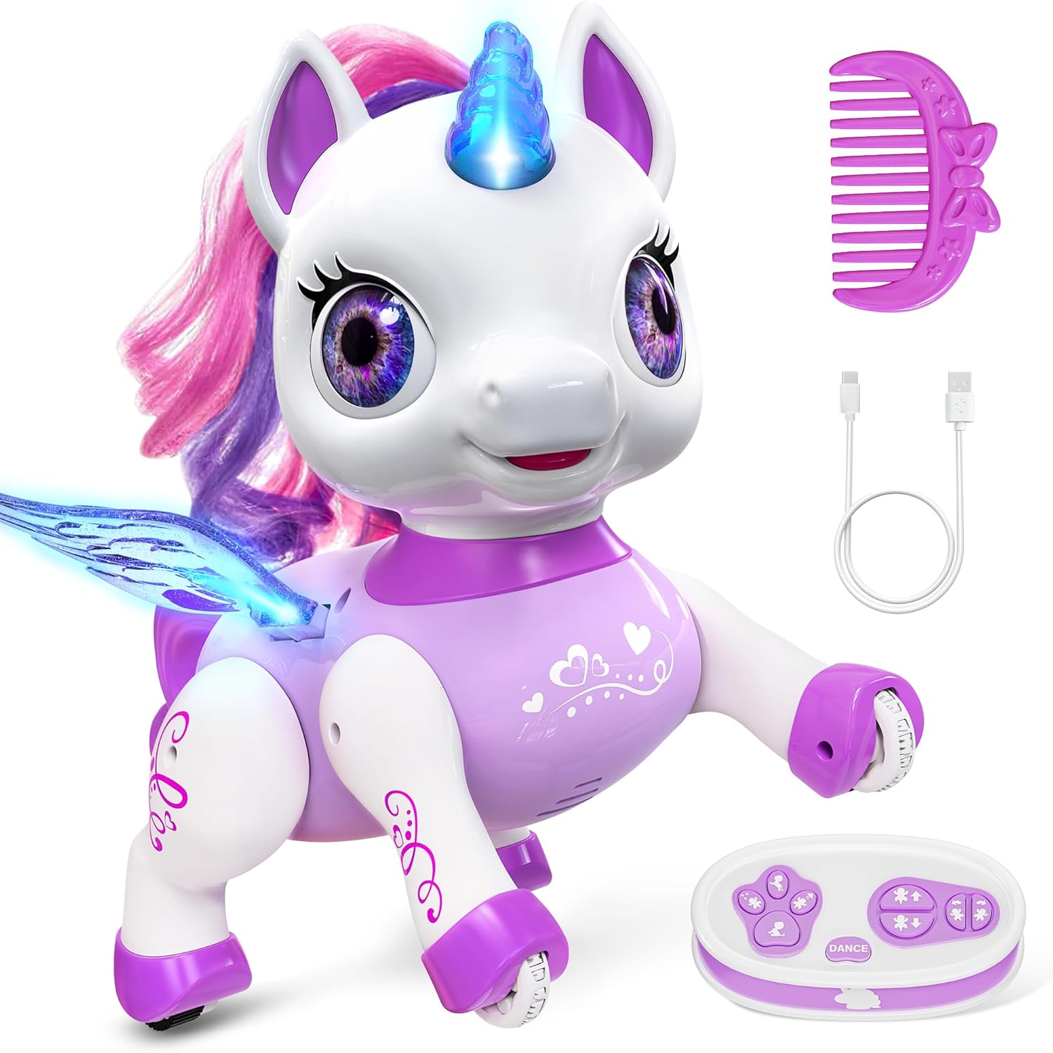 Hot Bee Remote Control Unicorn Robot Toy for Girls - LED Dancing, Rechargeable S...