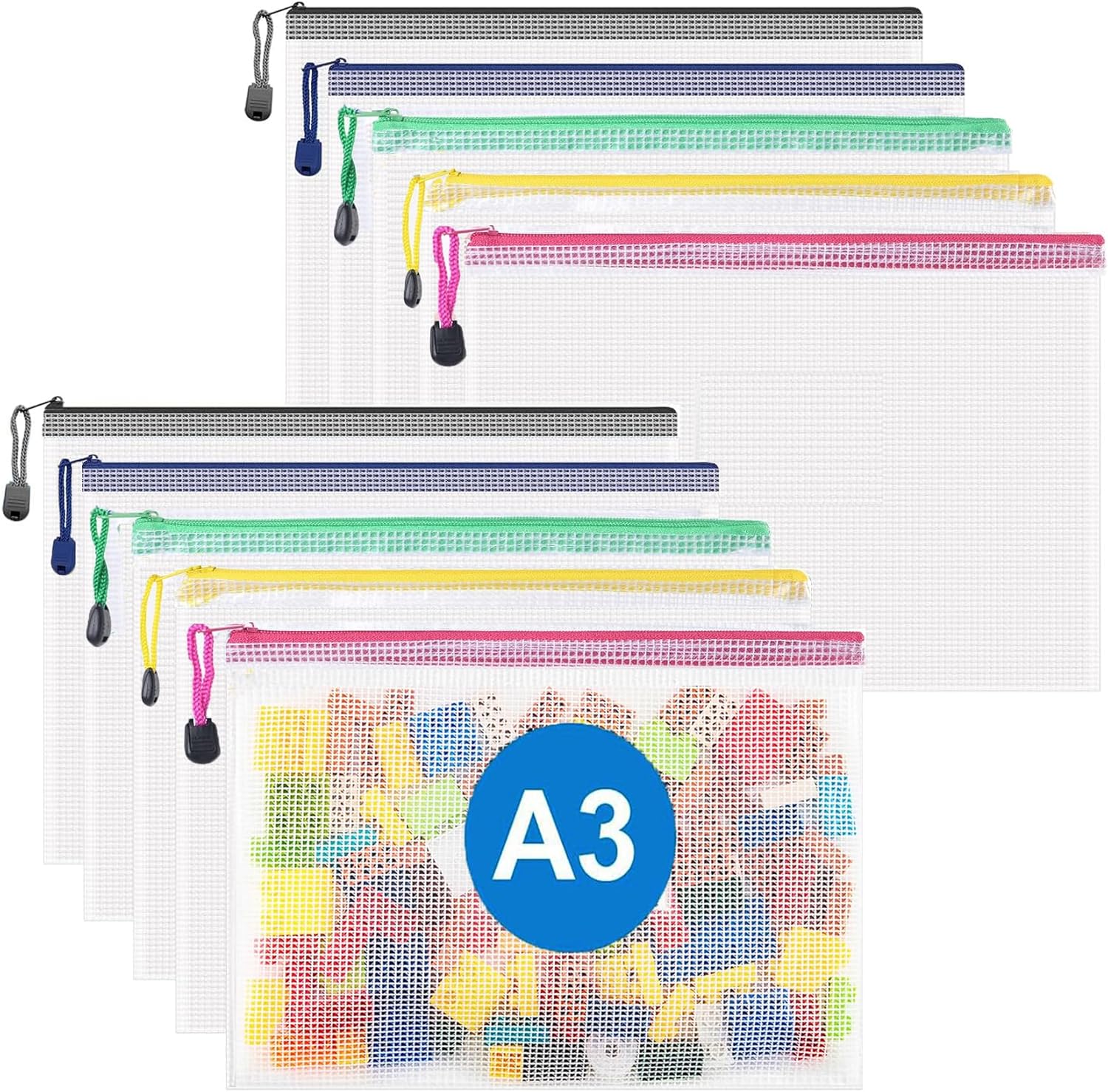 A3 Plastic Zip Wallets - 10PCS A3 Zip Lock Bags Plastic Document Folders Mesh Zi...