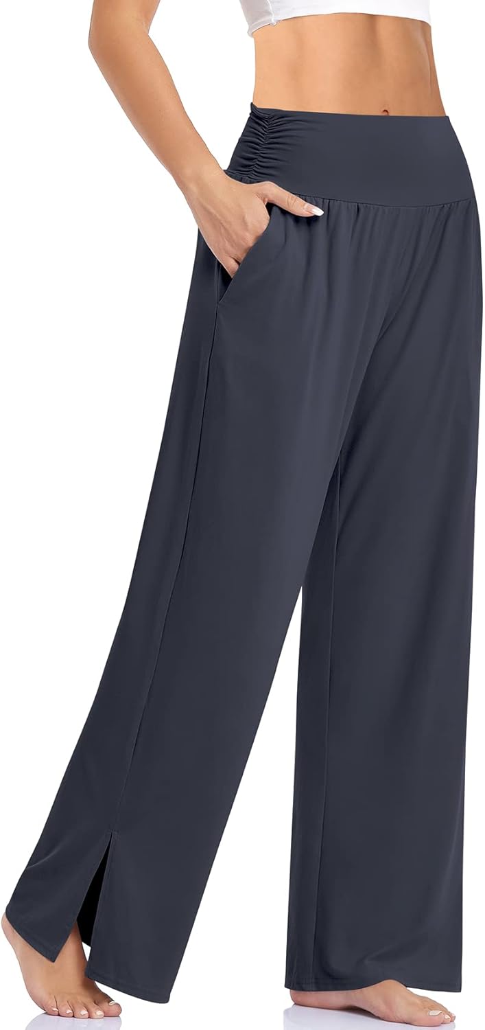 UEU Women's Wide Leg Yoga Pants, Special High Waisted Side Slit Joggers, Innovat...