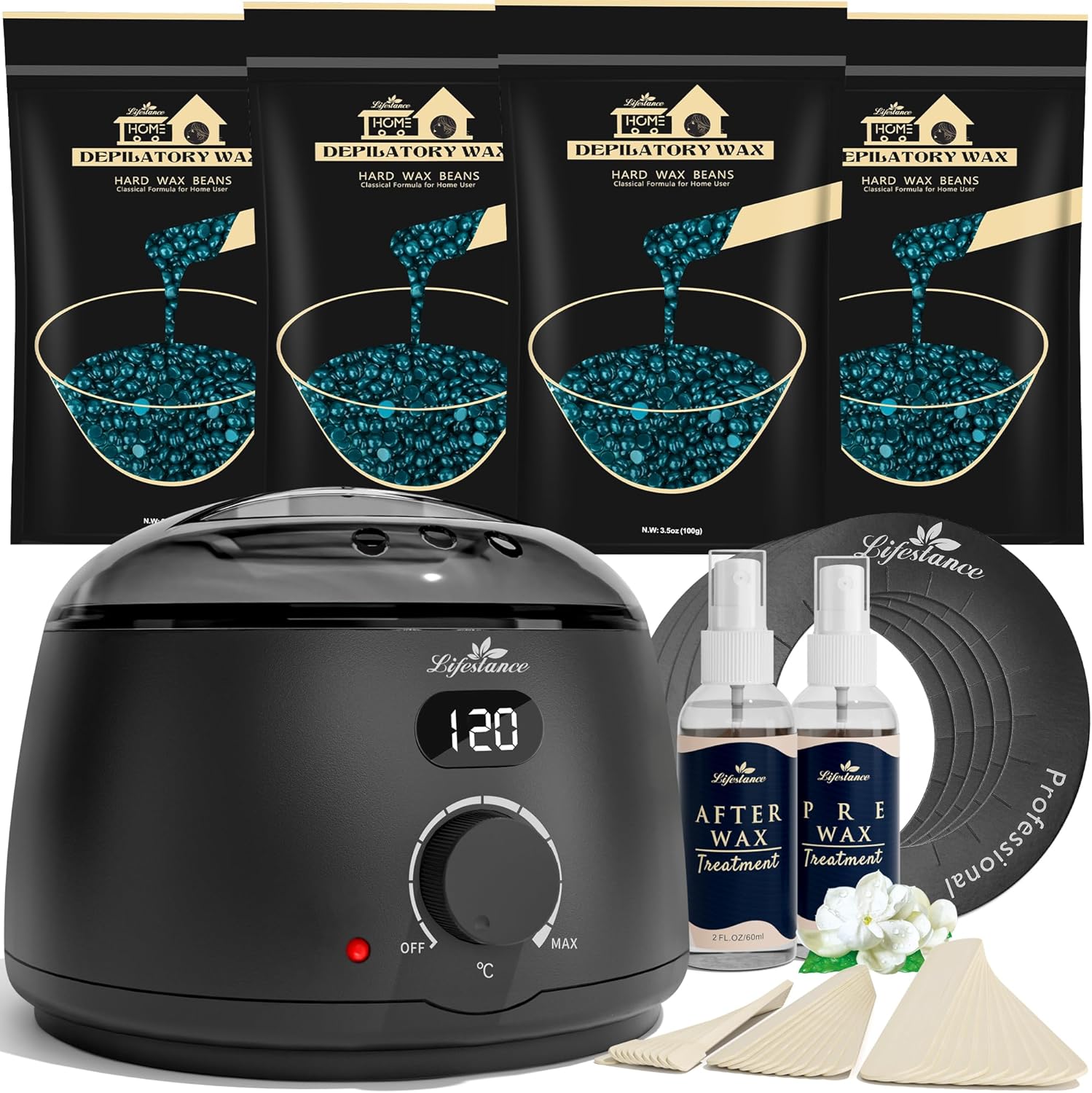 Lifestance Waxing Kit- L2 Digital Wax Warmer Hair Removal Kit- 4 Packs of Wax Be...