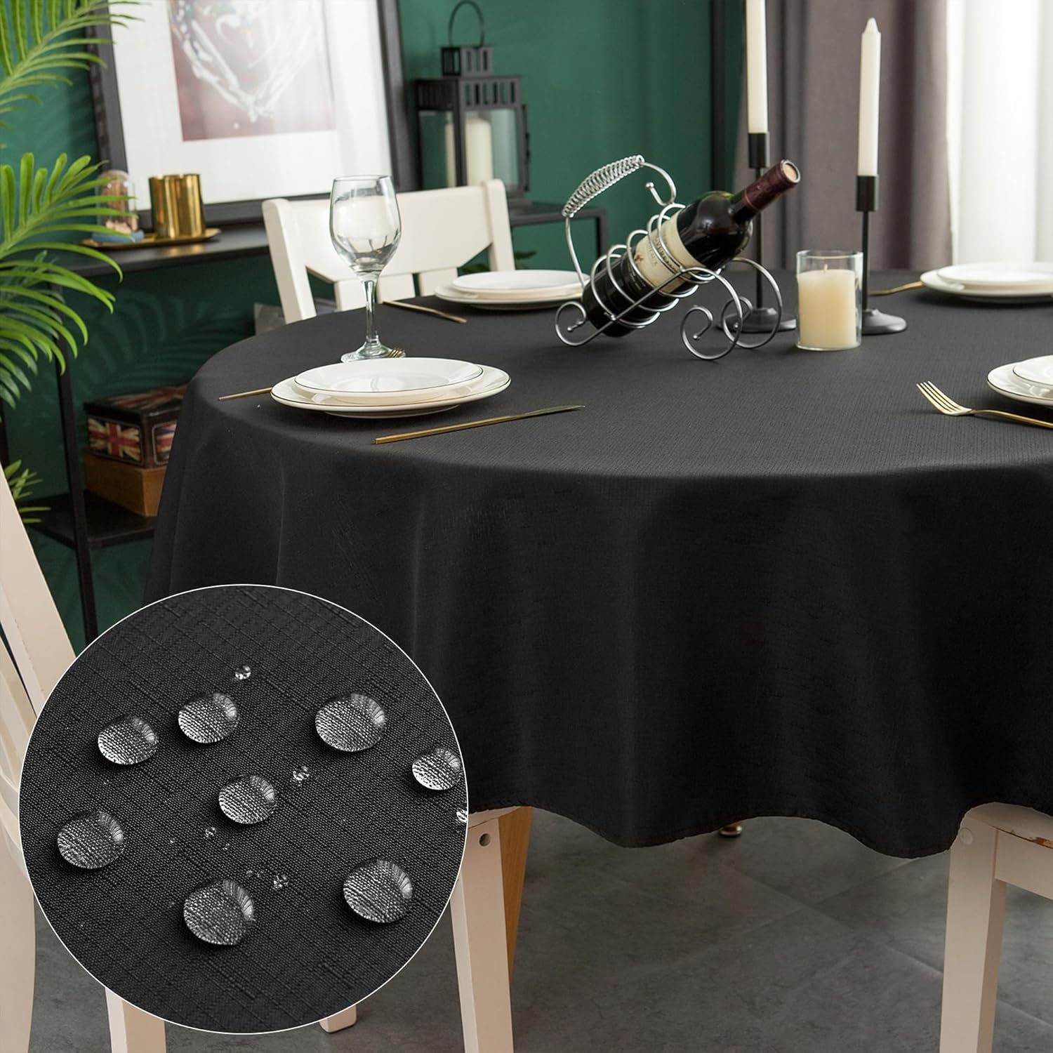 WELTRXE Round Table Cloth, Special Faux Linen Tablecloth, Affordable Water Resis...
