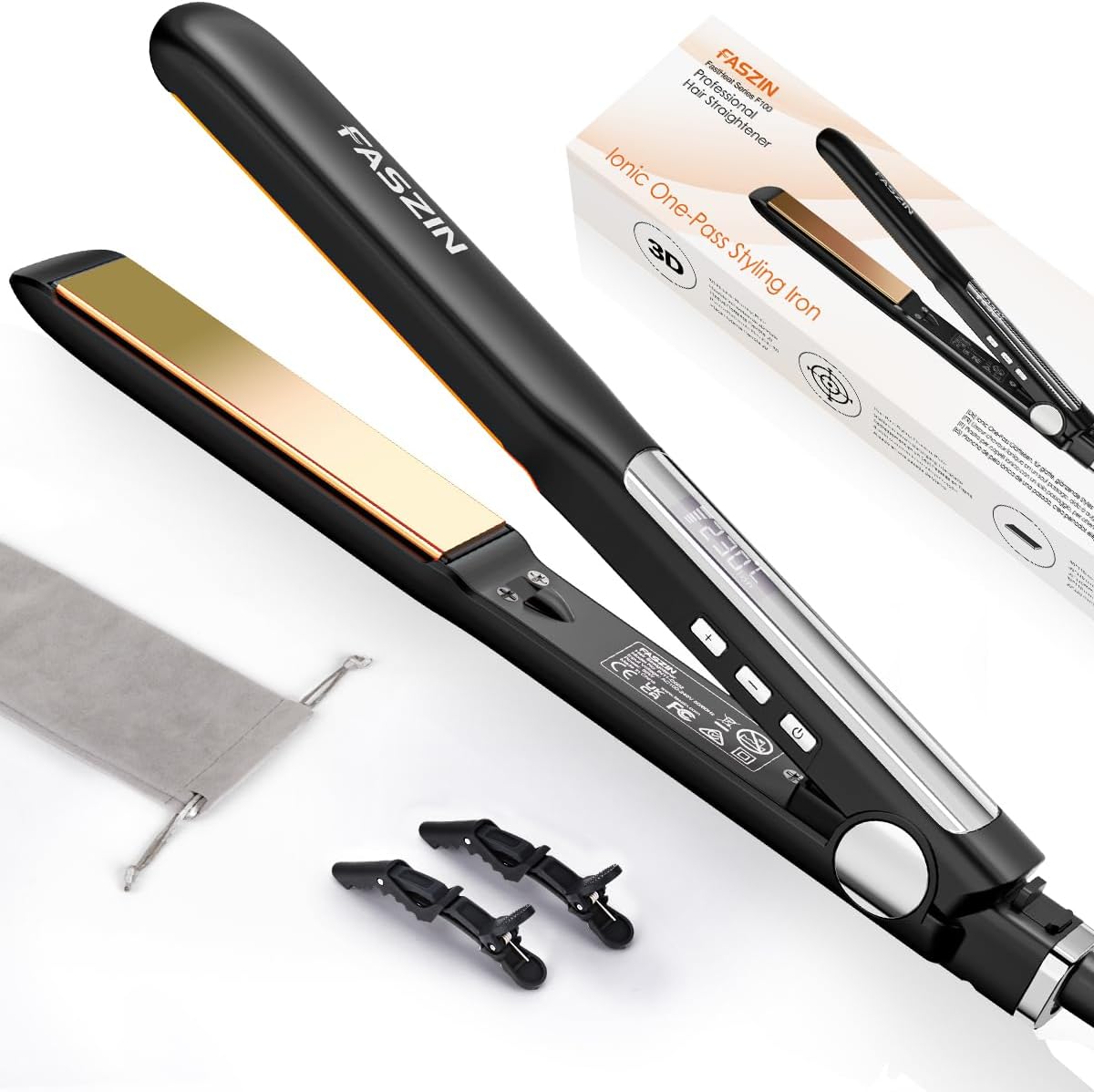Professional Hair Straightener, 1.18 inch Ionic Titanium Plate, 20S Fast Heat Up...