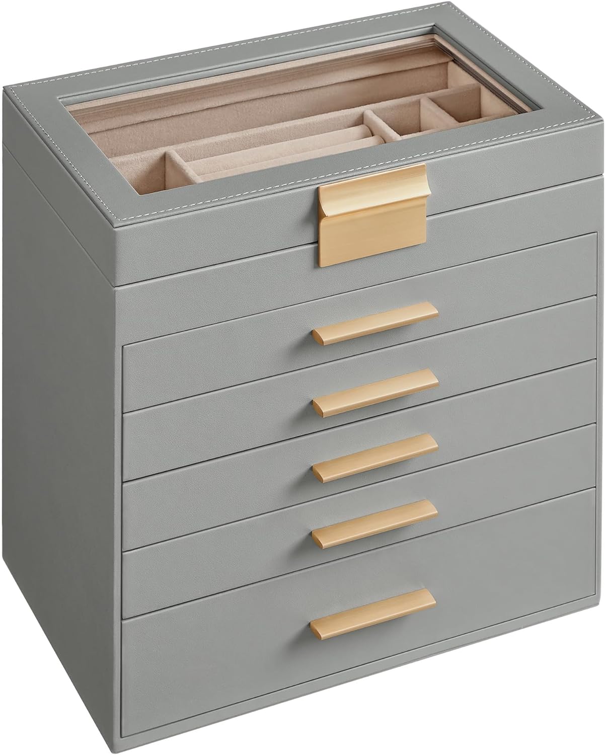 SONGMICS Jewellery Box, Special Jewellery Organiser with Glass Lid, Innovative 6...