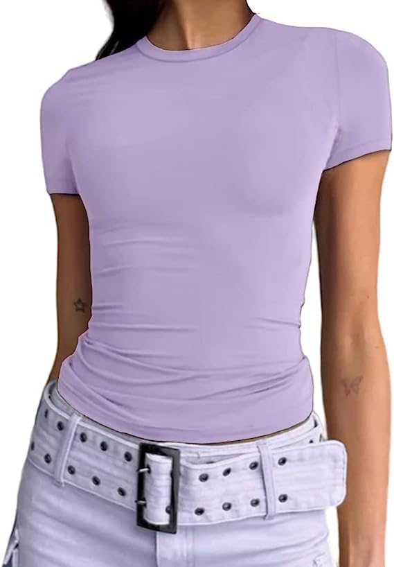 OYIGELZ Women's Basic T-Shirt Short Sleeve Crop Top Y2K Slim Fit Tops Casual Tee...