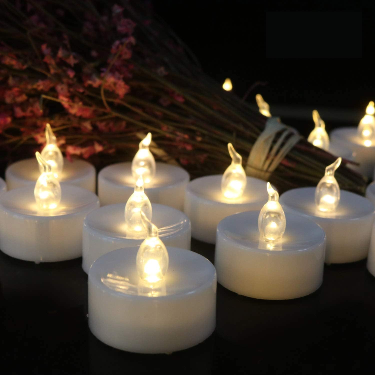 Pack of 12 Realistic and Bright Flickering Battery Operated Flameless LED Tea Li...
