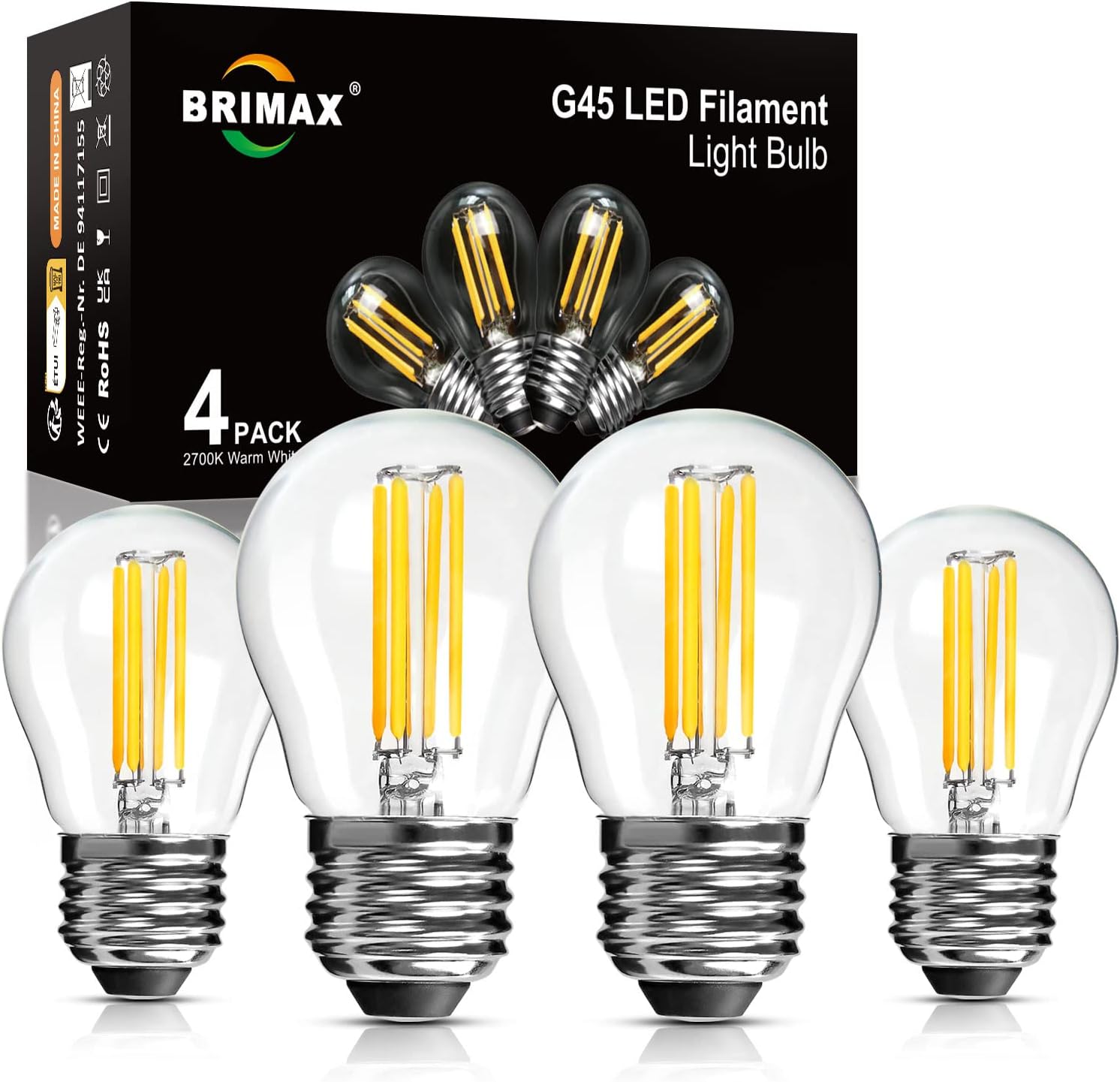 BRIMAX Dimmable LED Bulbs 4W 40W Equivalent AC220-240V Soft Warm White 2700K G45...