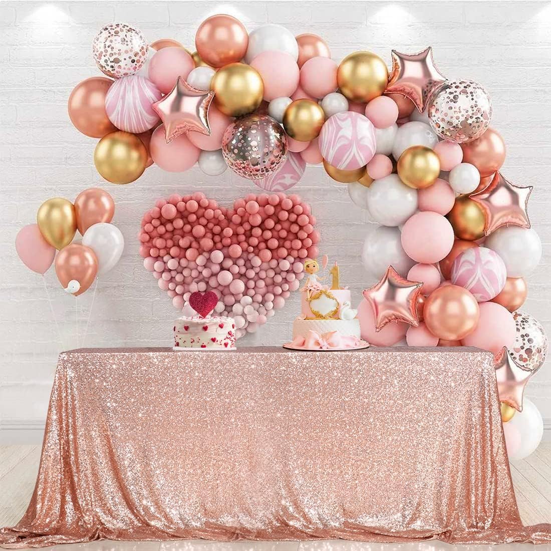 PartyDelight Rose Gold Sequin Tablecloth Overlay 50 X 50 Inch for Wedding Party...
