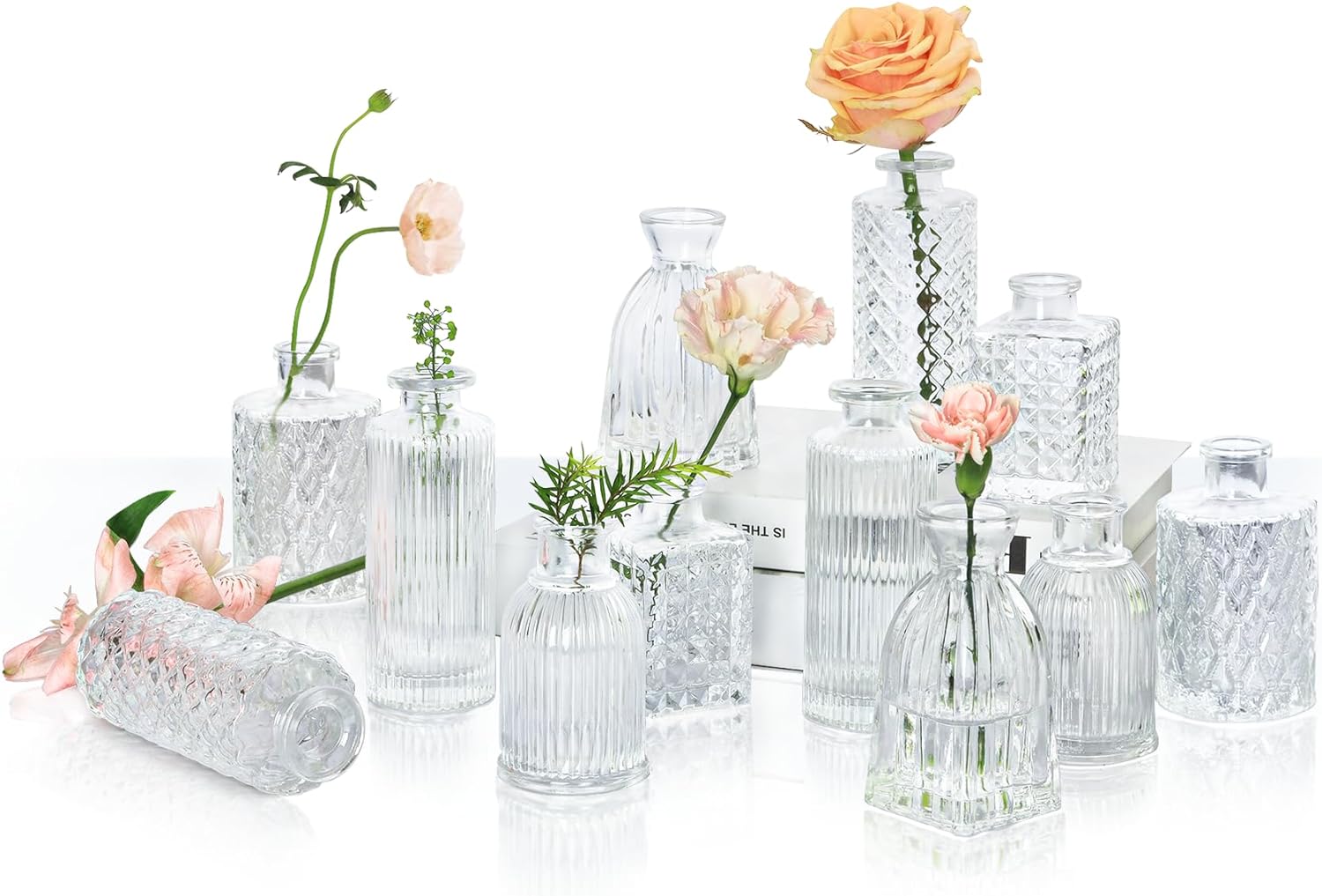 ComSaf Glass Bud Vases Set of 12, Small Clear Bud Vases in Bulk, Mini Flowers Va...