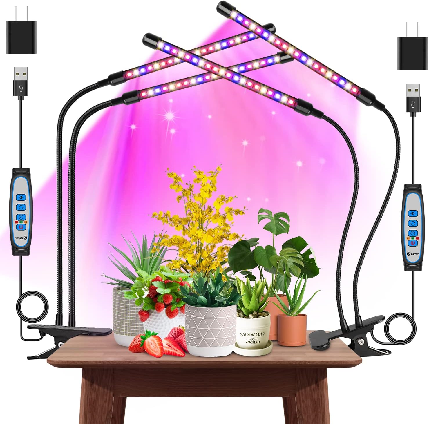 Garpsen Led Grow Lights Full Spectrum, 2 Pack 2 Heads Grow Lights for Indoor Pla...