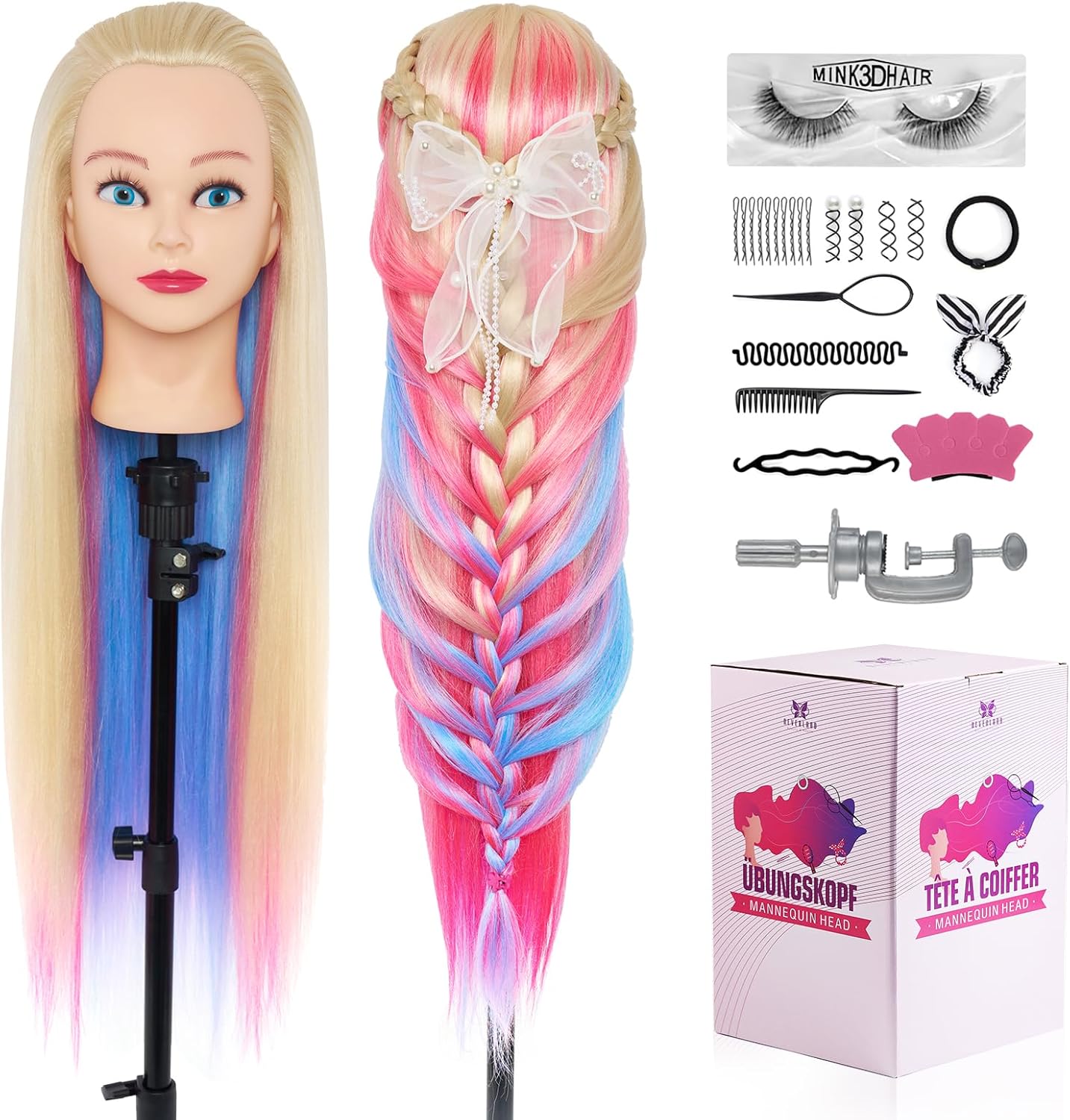 28" Hairdressing Head, Mannequin Head with Synthetic Fiber Hair,Manikin Practcie...