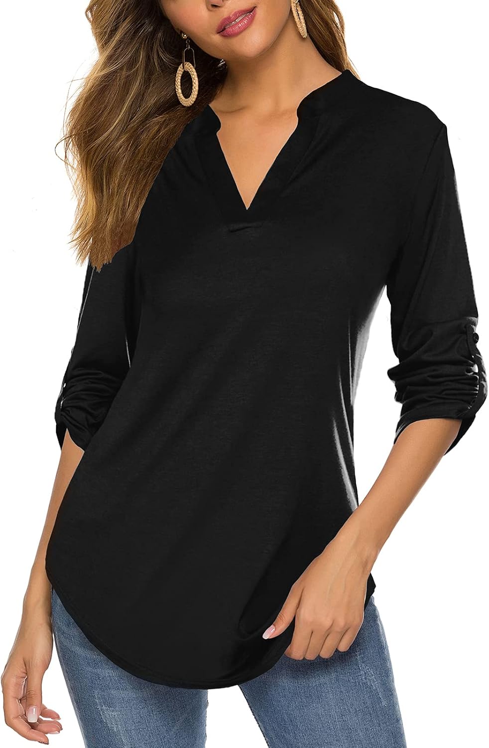 Halife Women's Blouse, Special Tunic Top with Roll Up Sleeves, Innovative Floral...