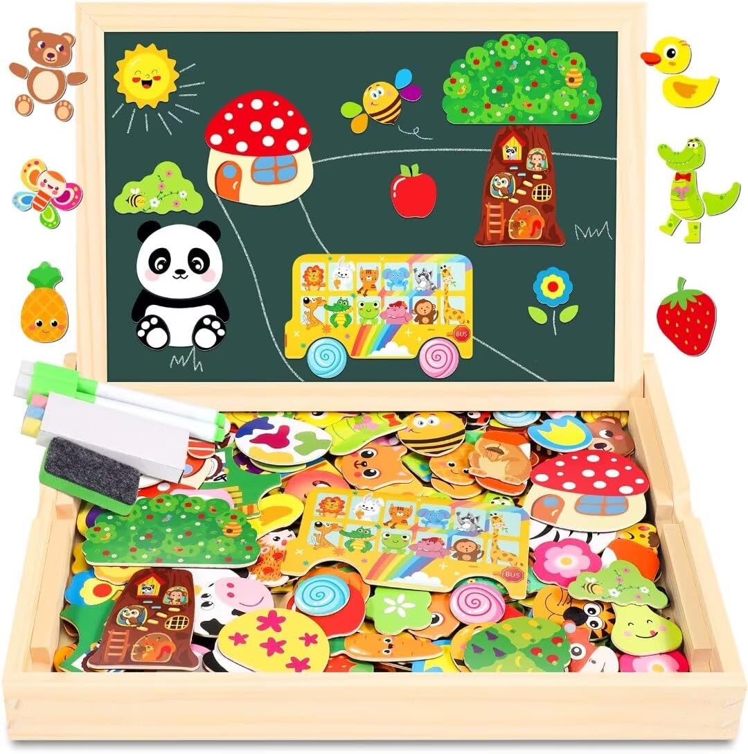 Jojoin 130 PCS Wooden Magnetic Puzzle - 2024 New Magnetic Puzzle Board - Cute An...