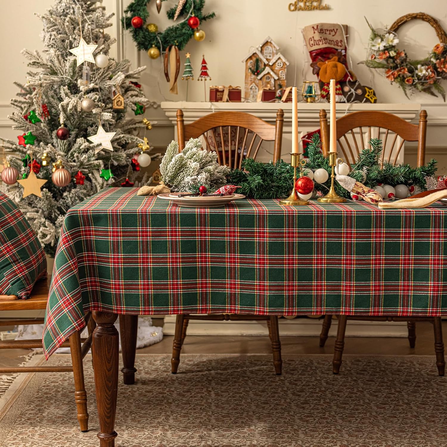 Softalker Christmas Green Table Cloth Rectangular 140x200 cm (55x78in) Tartan Ta...