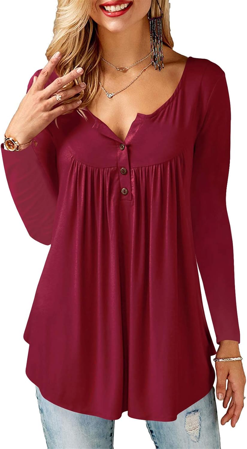 Beluring Women Casual V Neck Tops, Special Long Sleeve Pleated Tunic Tops, Innov...