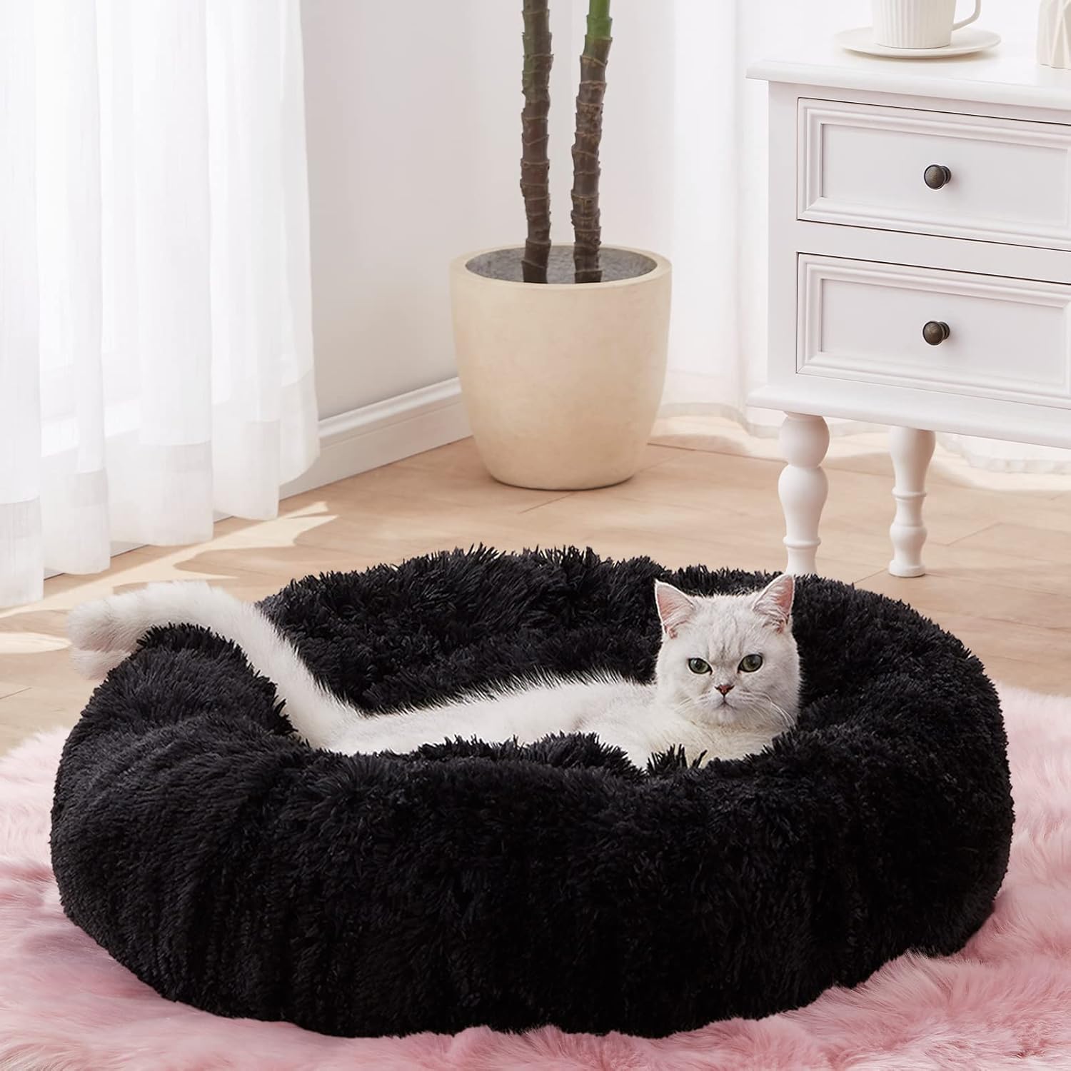 SunStyle Home Donut Dog Bed, Special Calming Round Dog Cat Bed, High-Quality Mac...